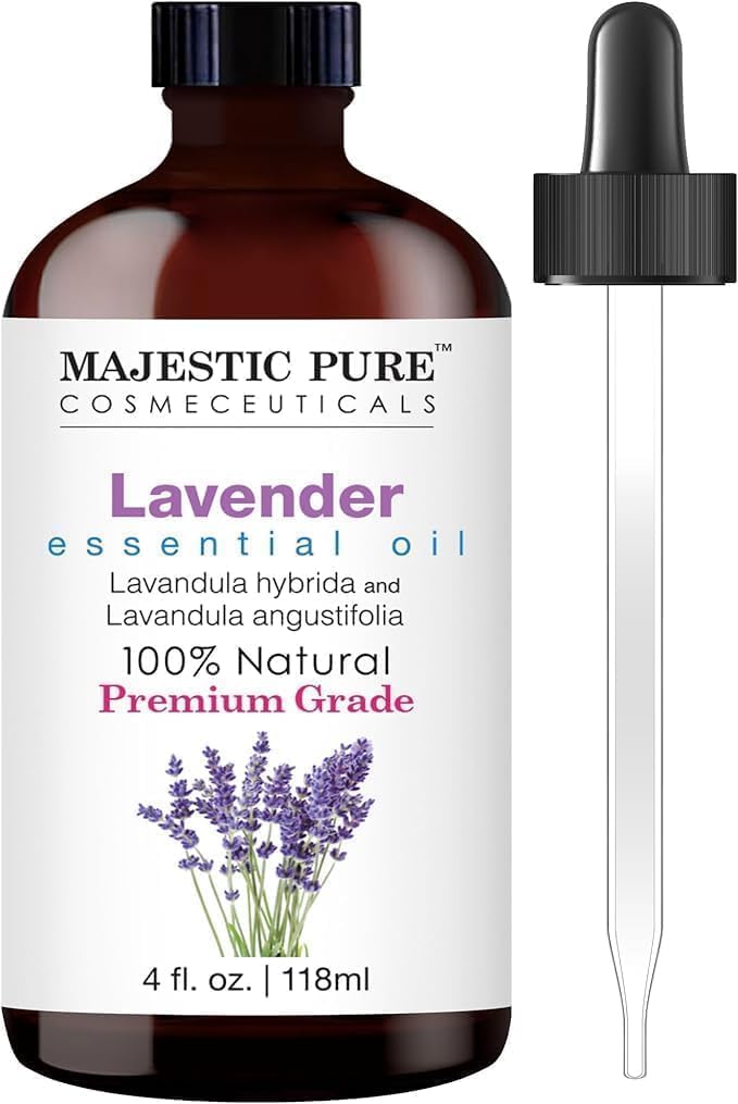 Majestic Pure Lavender Essential Oil for Diffuser - 4 Fl Oz | 100% Natural Essentials Oils for Aromatherapy, Soap and Candle Making Fragrance, Massage and Skin, Lavender Oil