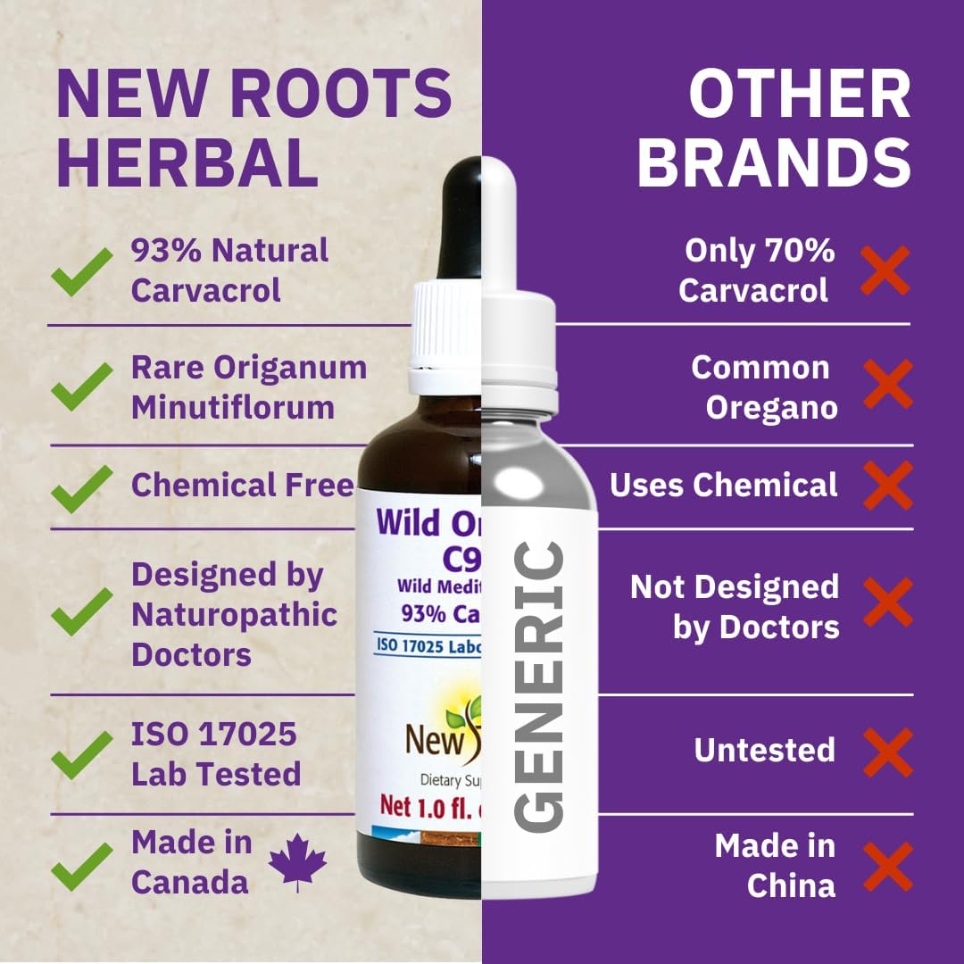 NEW ROOTS HERBAL | Wild Oregano Oil Drops - (547 Servings) | Oil of Oregano Extract with 93% Carvacrol (1 fl oz), Non-GMO