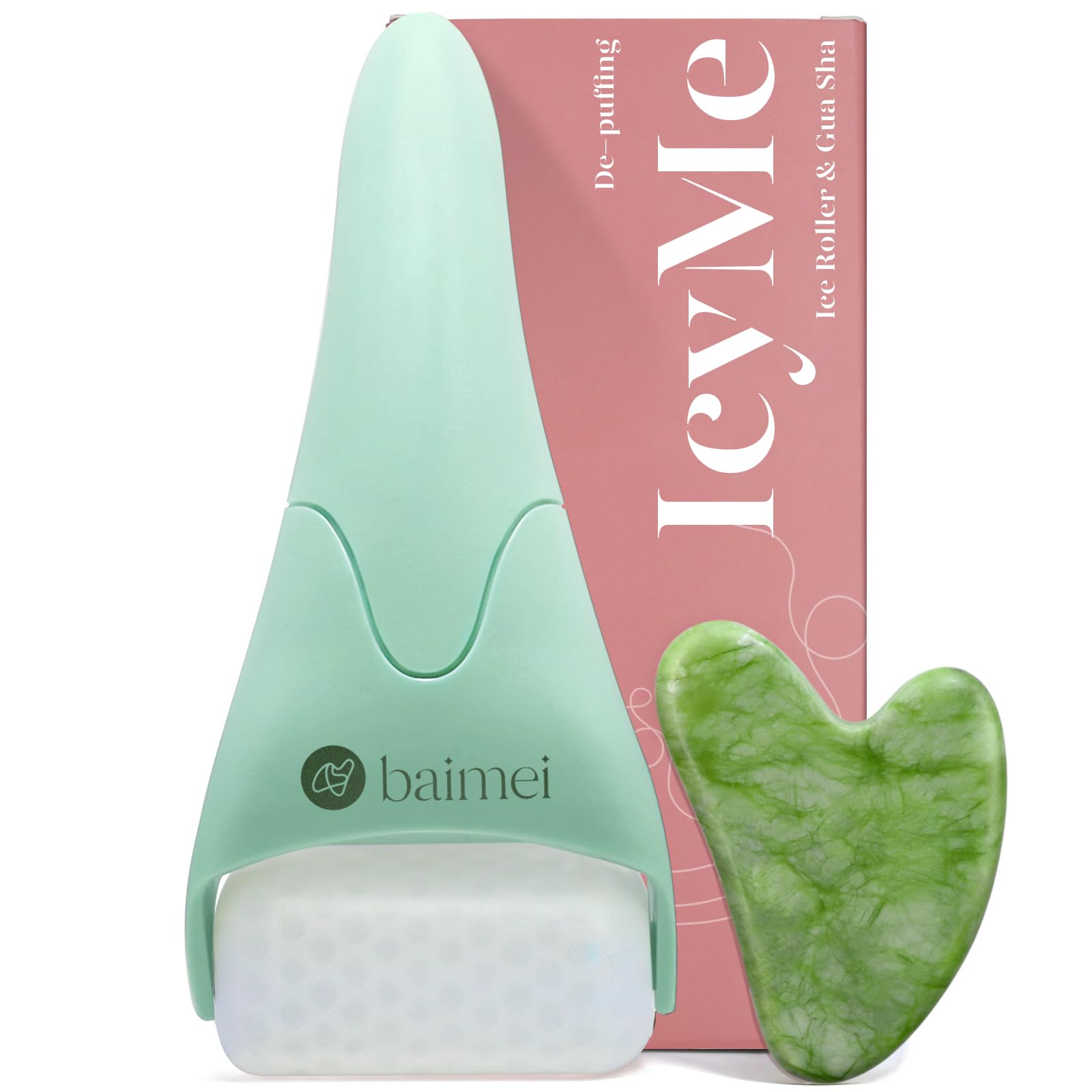 BAIMEI IcyMe Ice Roller for Face & Gua Sha Set, Depuff & Migraine Relief | Cooling Smoothing Guasha Tool for Face & Ice Roller,Daily Beauty Skincare Tool for Home Spa, Self Care Gifts for Women-Pink