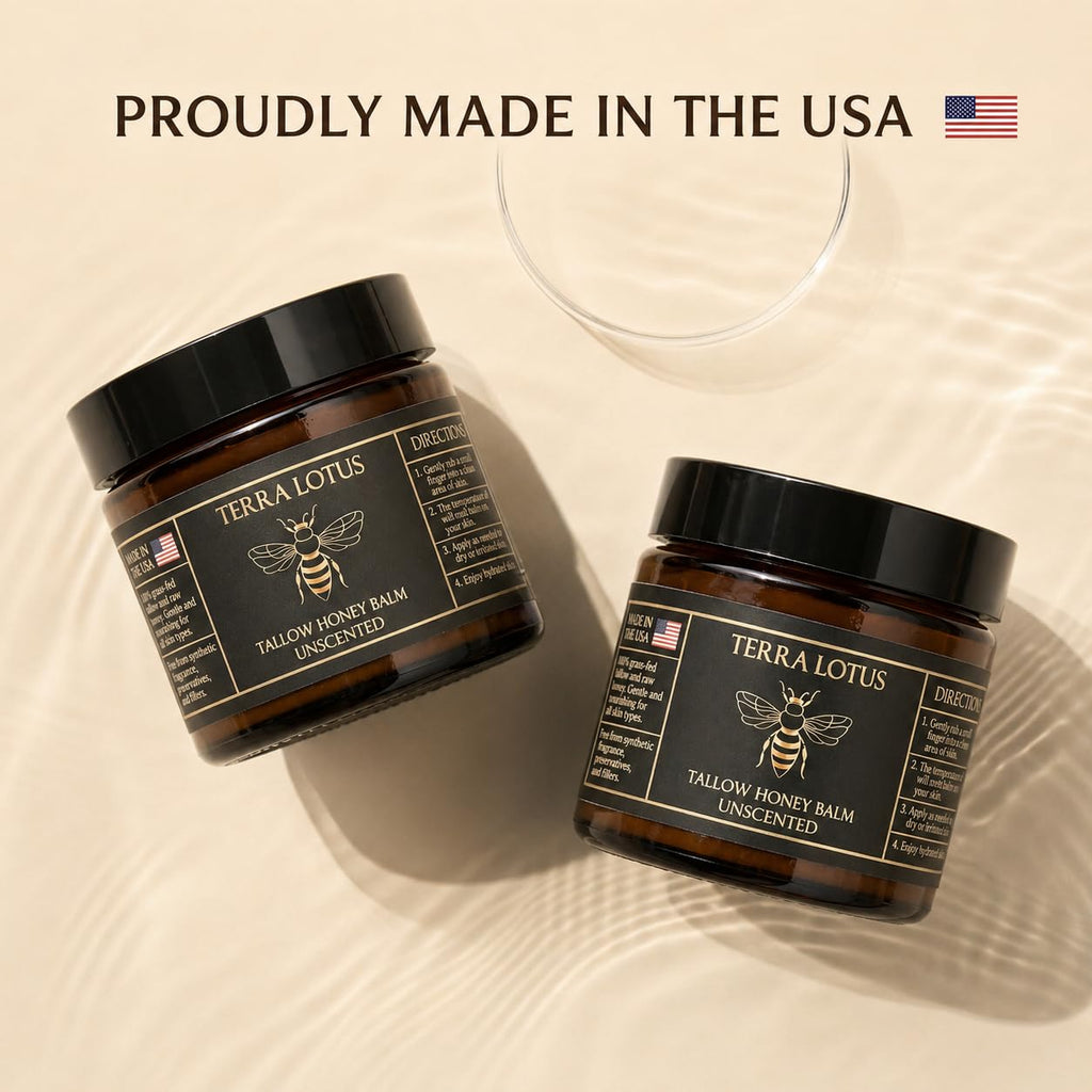 Terra Lotus - Organic Grass-Fed Beef Tallow Balm with Raw Honey - Moisturizing Cream - Handmade All-Natural Moisturizer (2 Oz, Unscented)