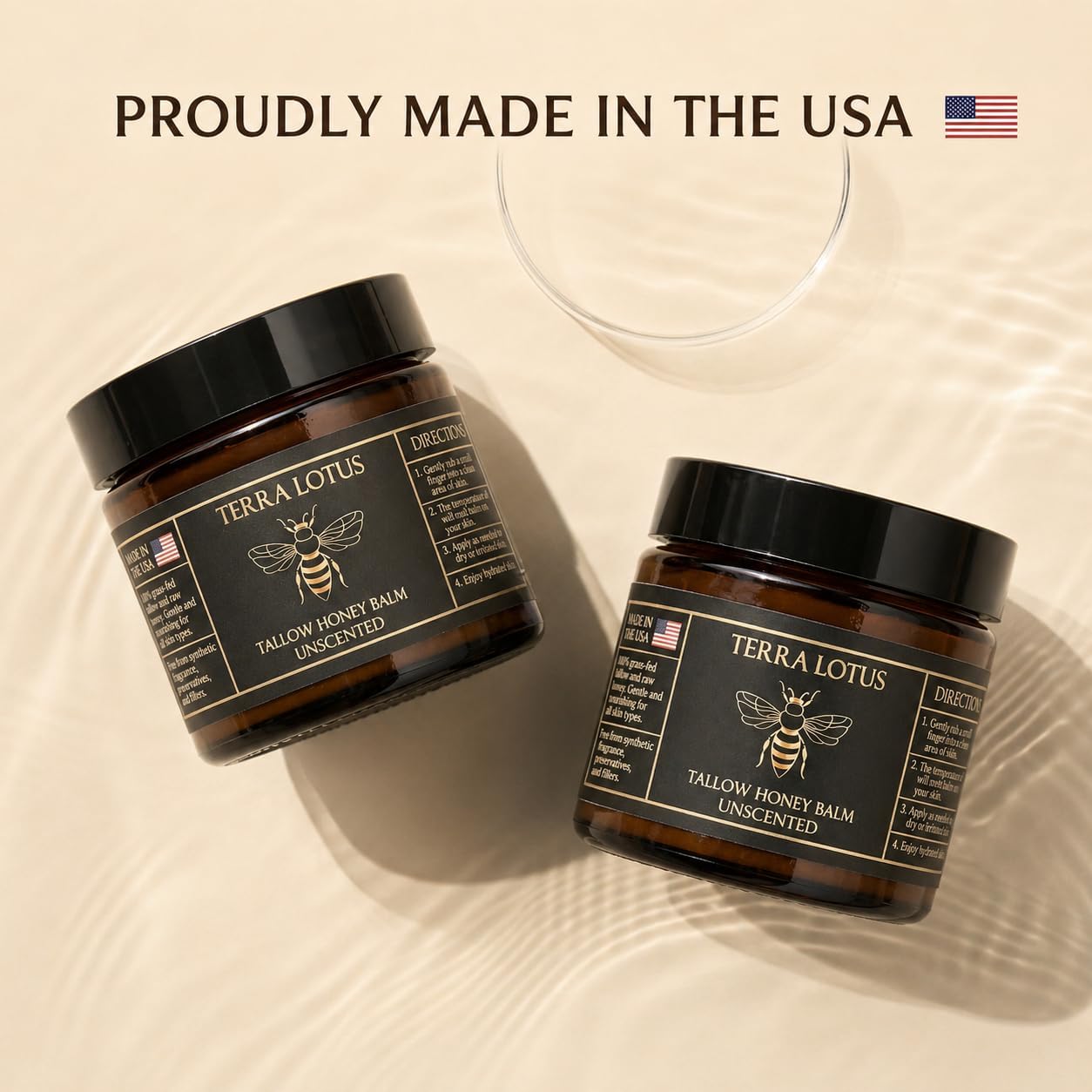 Terra Lotus - Organic Grass-Fed Beef Tallow Balm with Raw Honey - Moisturizing Cream - Handmade All-Natural Moisturizer (2 Oz, Unscented)