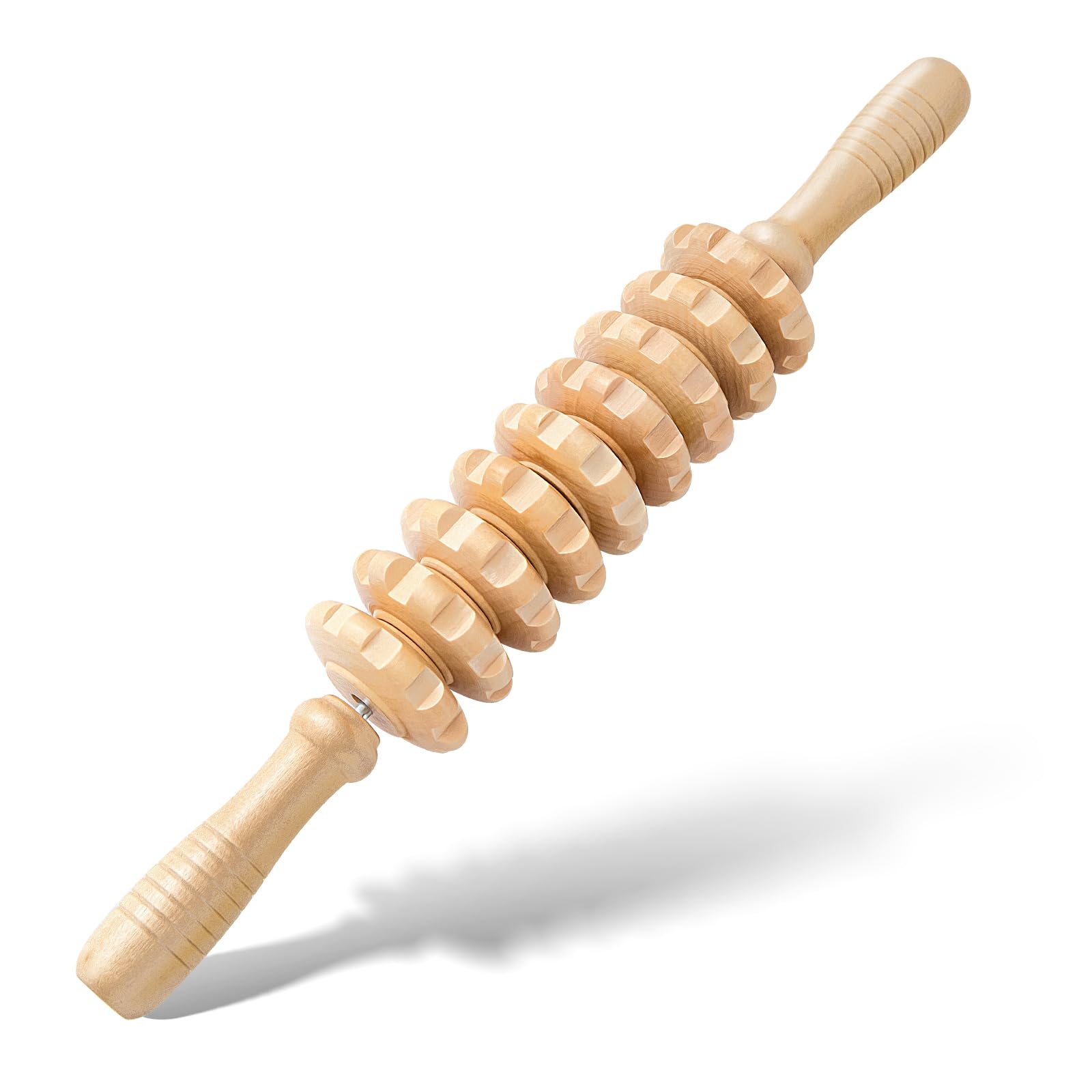 Wooden Cellulite Massage Roller for Legs and Thighs - Handheld Fascia Blaster Tool for Muscle Relief, Lymphatic Drainage & Body Sculpting - Anti Cellulite Massager for Women and Men (12 Wheel)