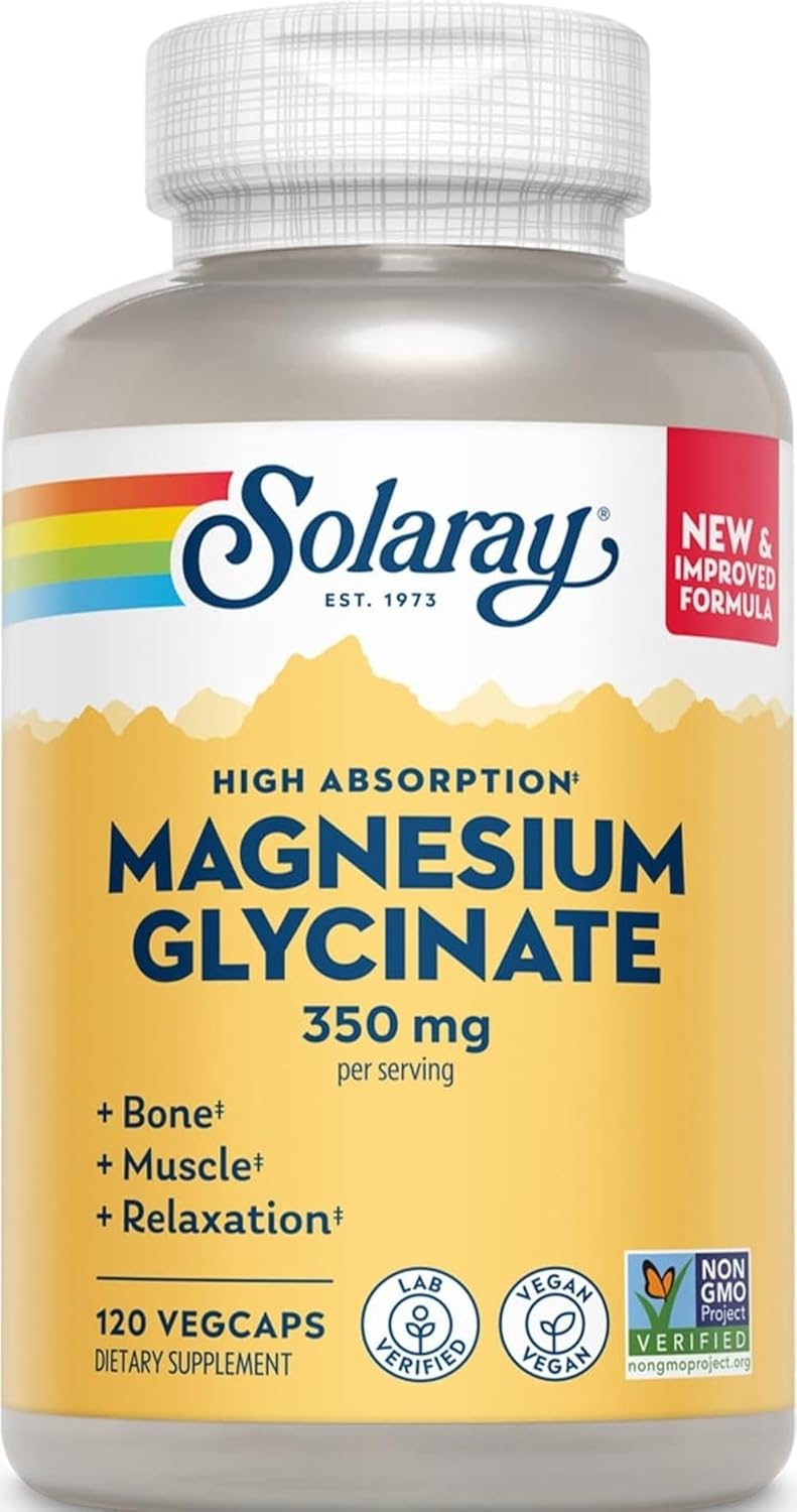 SOLARAY Enhanced Absorption Magnesium Glycinate 350 mg, 120 VegCaps | Muscle, Bone & Heart Support, Chelated Magnesium Bisglycinate with BioPerine, 30 Servings, Vegan, Lab Verified