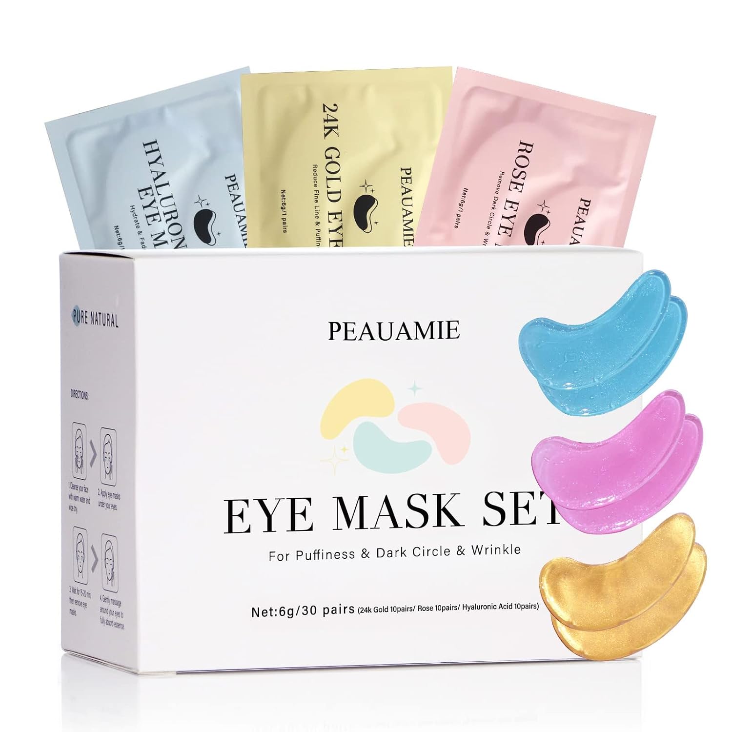 PEAUAMIE Under Eye Patches Gold and Hyaluronic Acid for puffy eyes,Rose Eye Masks for Dark Circles and Puffiness skin care Smooth Wrinkles products 30 Pairs