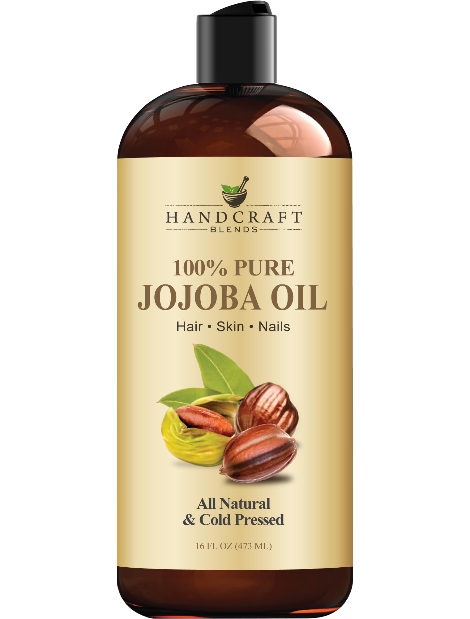 Handcraft Blends Cold-Pressed Organic Castor Oil 16 Fl Oz | Glass Bottle | Roll on Bottle | 100% Pure and Natural | Premium Grade Carrier Oil | Hair, Eyelashes and Eyebrows | Hair and Body