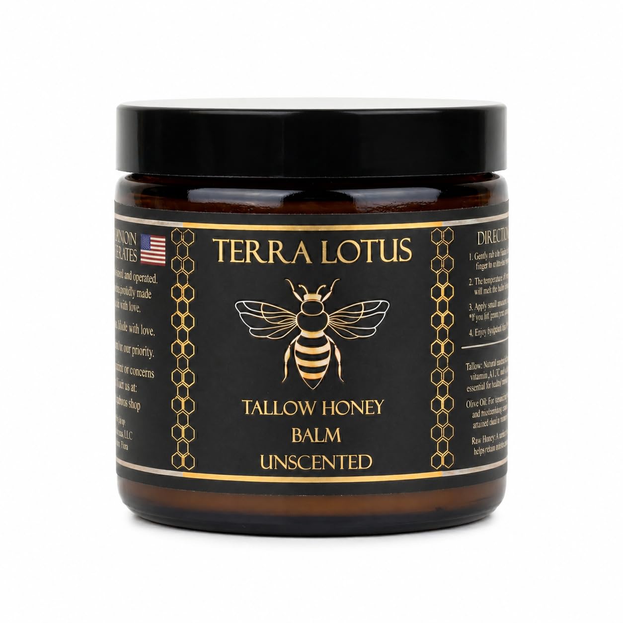 Terra Lotus - Organic Grass-Fed Beef Tallow Balm with Raw Honey - Moisturizing Cream - Handmade All-Natural Moisturizer (2 Oz, Unscented)
