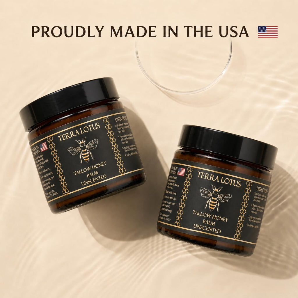 Terra Lotus - Organic Grass-Fed Beef Tallow Balm with Raw Honey - Moisturizing Cream - Handmade All-Natural Moisturizer (2 Oz, Unscented)