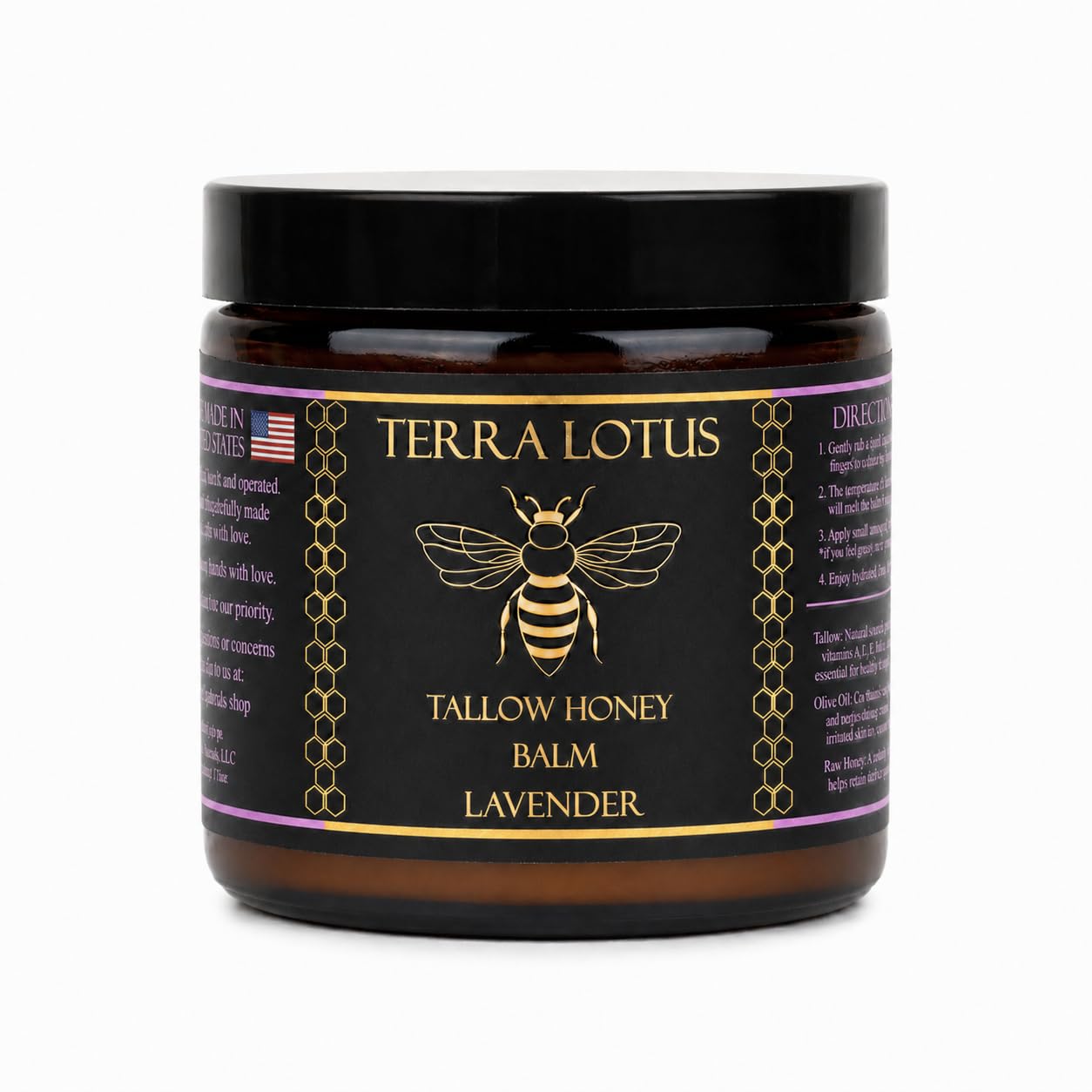 Terra Lotus - Organic Grass-Fed Beef Tallow Balm with Raw Honey - Moisturizing Cream - Handmade All-Natural Moisturizer (2 Oz, Unscented)