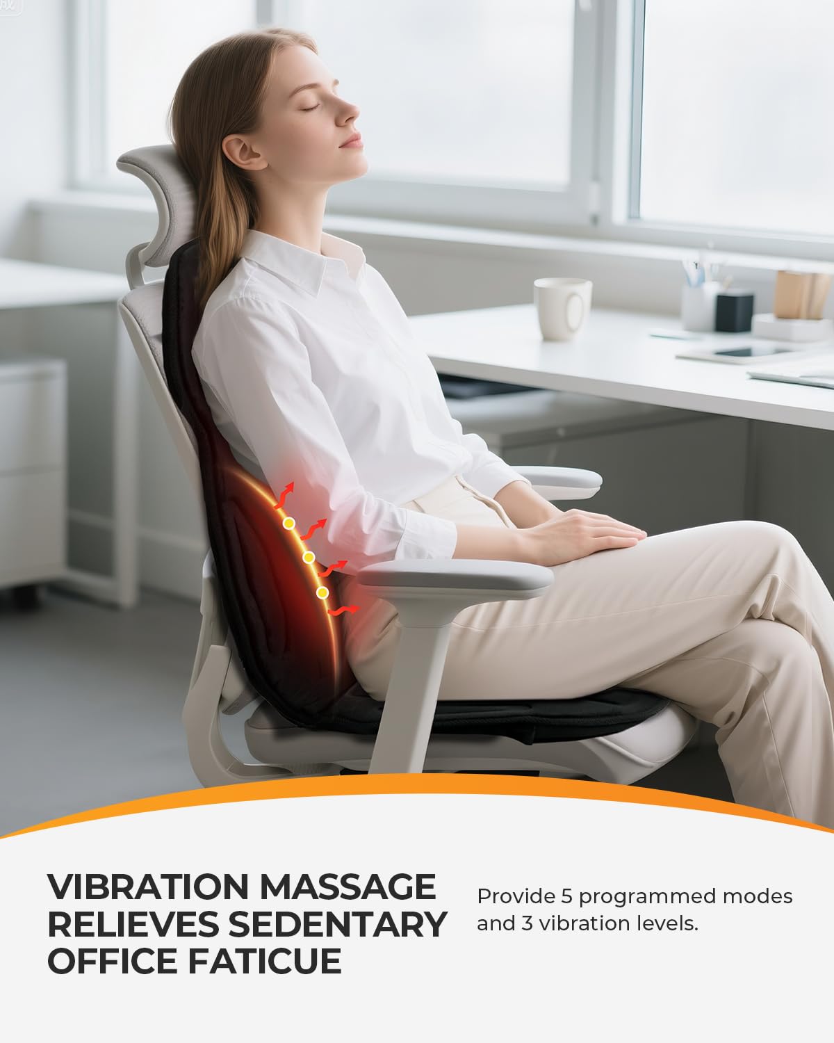 CooCoCo Vibration Back Massager with Heat, 8-Motor Massage Pad for Chair | Massage chair pad with storage bag, 3 heating zones, 5 modes, 3 intensities, foldable, 30/60/90-min timer for home office use