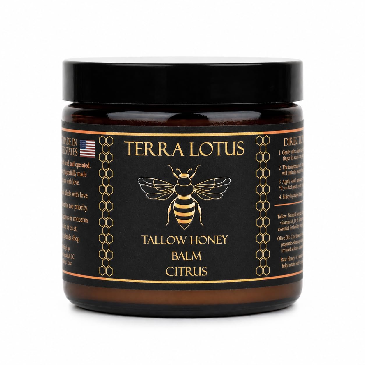 Terra Lotus - Organic Grass-Fed Beef Tallow Balm with Raw Honey - Moisturizing Cream - Handmade All-Natural Moisturizer (2 Oz, Unscented)