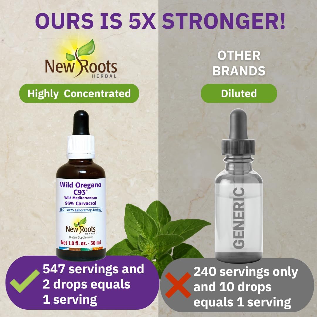 NEW ROOTS HERBAL | Wild Oregano Oil Drops - (547 Servings) | Oil of Oregano Extract with 93% Carvacrol (1 fl oz), Non-GMO