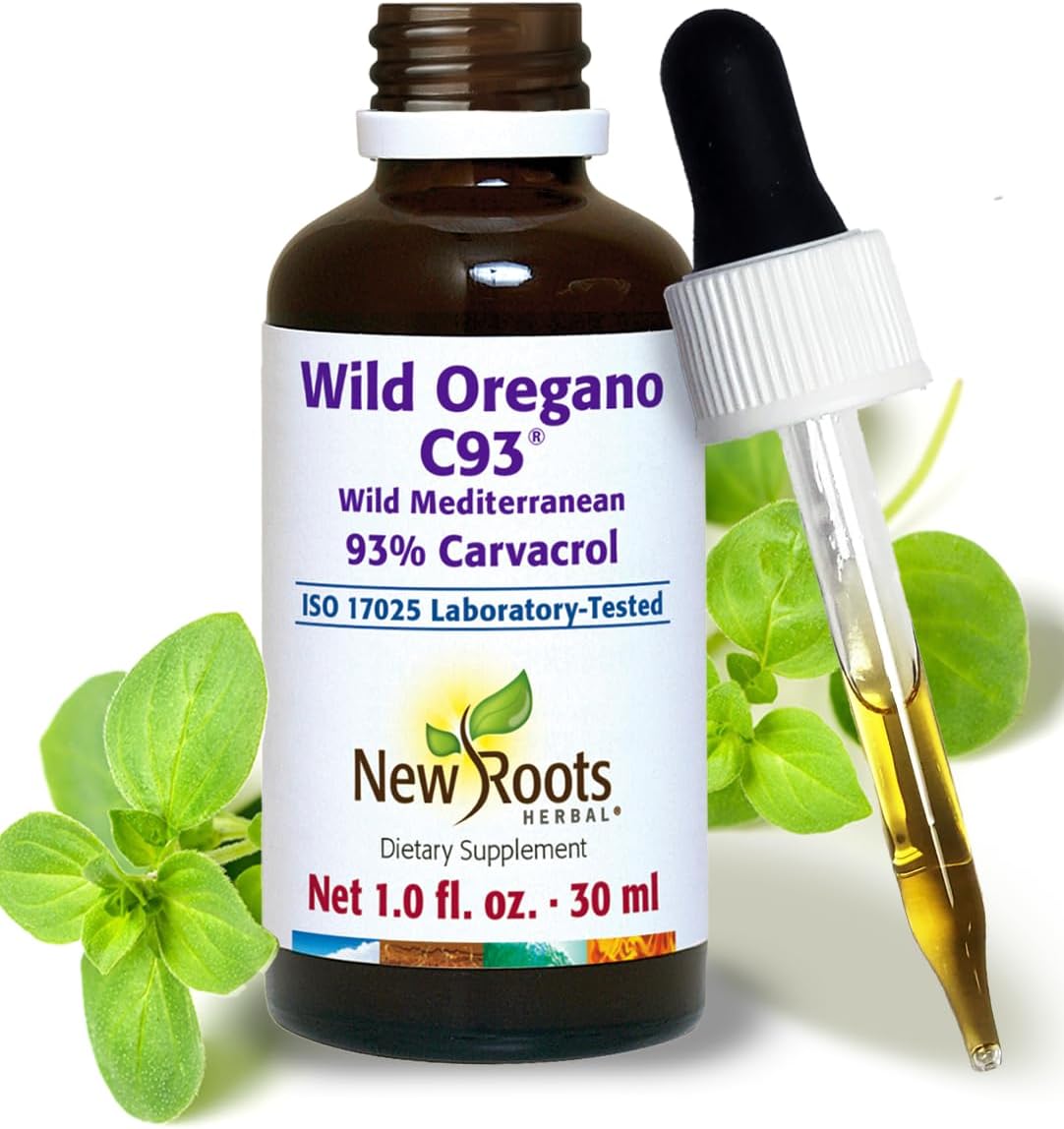 NEW ROOTS HERBAL | Wild Oregano Oil Drops - (547 Servings) | Oil of Oregano Extract with 93% Carvacrol (1 fl oz), Non-GMO
