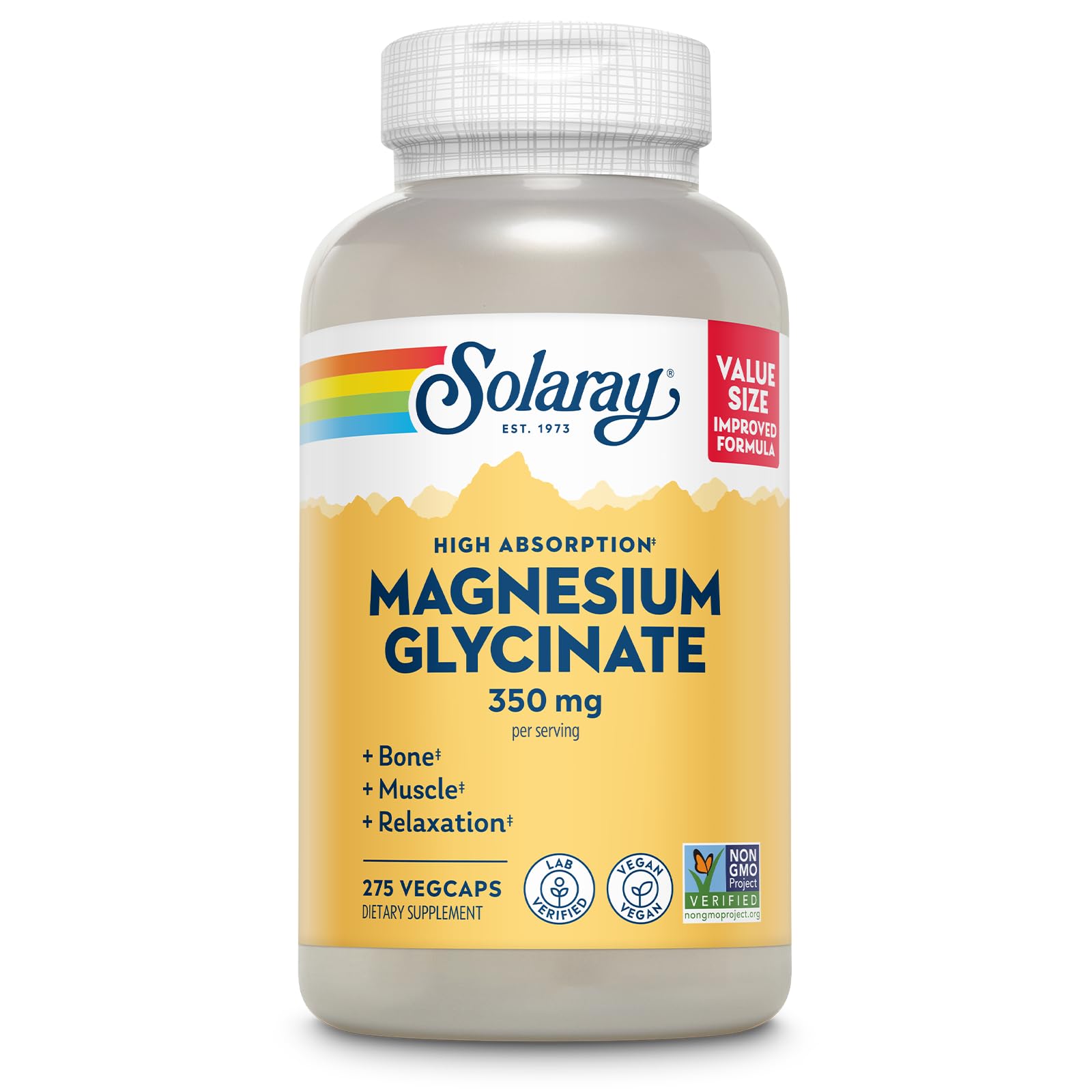 SOLARAY Enhanced Absorption Magnesium Glycinate 350 mg, 120 VegCaps | Muscle, Bone & Heart Support, Chelated Magnesium Bisglycinate with BioPerine, 30 Servings, Vegan, Lab Verified