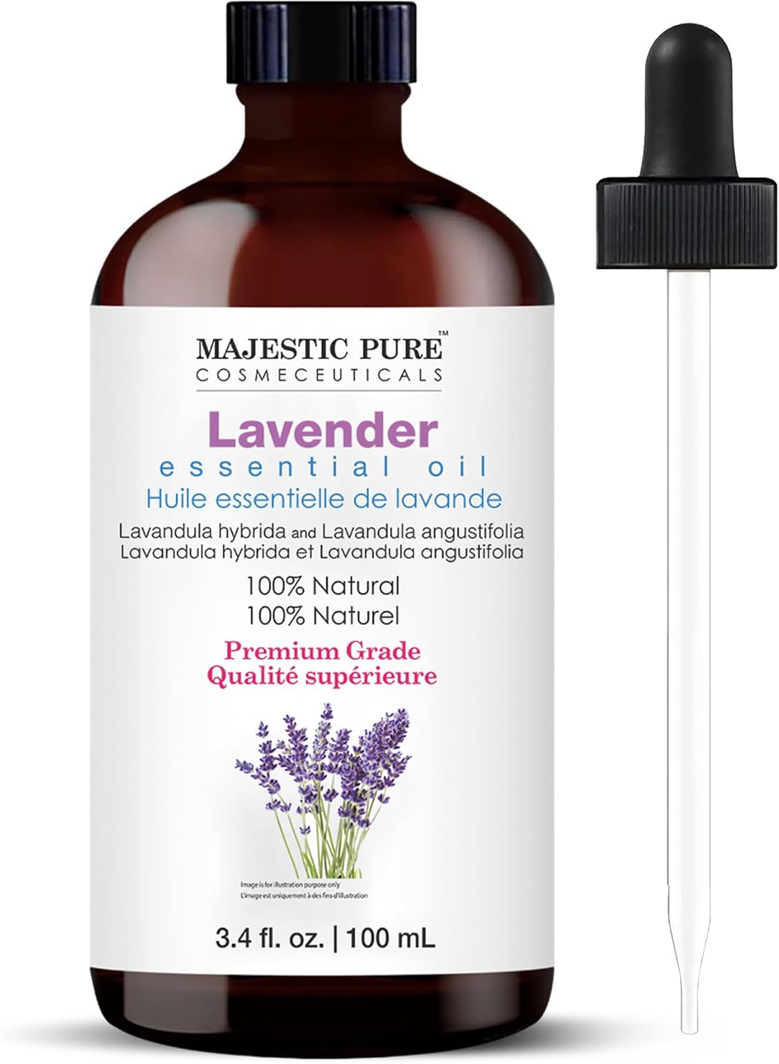 Majestic Pure Lavender Essential Oil for Diffuser - 4 Fl Oz | 100% Natural Essentials Oils for Aromatherapy, Soap and Candle Making Fragrance, Massage and Skin, Lavender Oil