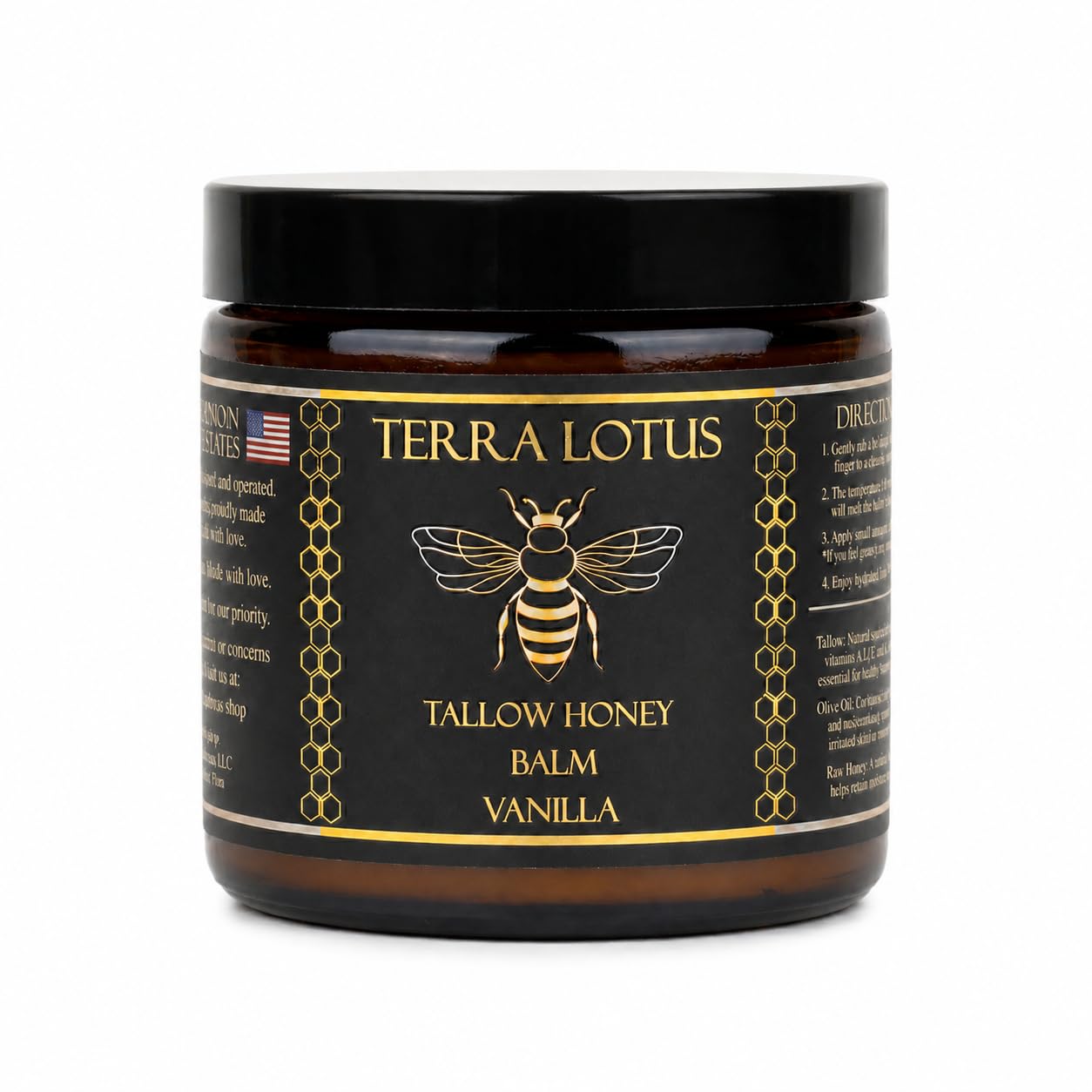 Terra Lotus - Organic Grass-Fed Beef Tallow Balm with Raw Honey - Moisturizing Cream - Handmade All-Natural Moisturizer (2 Oz, Unscented)