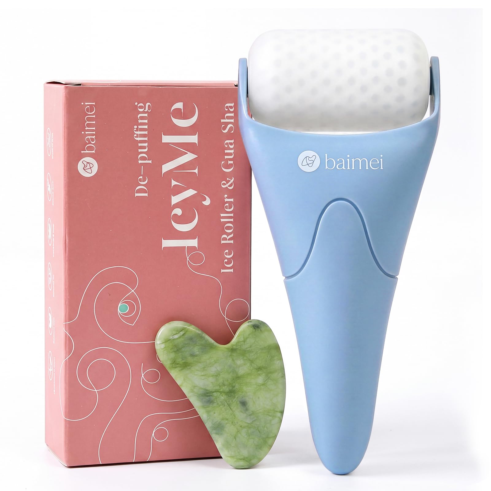 BAIMEI IcyMe Ice Roller for Face & Gua Sha Set, Depuff & Migraine Relief | Cooling Smoothing Guasha Tool for Face & Ice Roller,Daily Beauty Skincare Tool for Home Spa, Self Care Gifts for Women-Pink