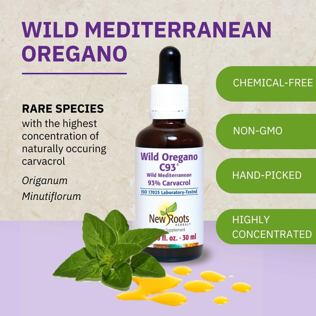 NEW ROOTS HERBAL | Wild Oregano Oil Drops - (547 Servings) | Oil of Oregano Extract with 93% Carvacrol (1 fl oz), Non-GMO