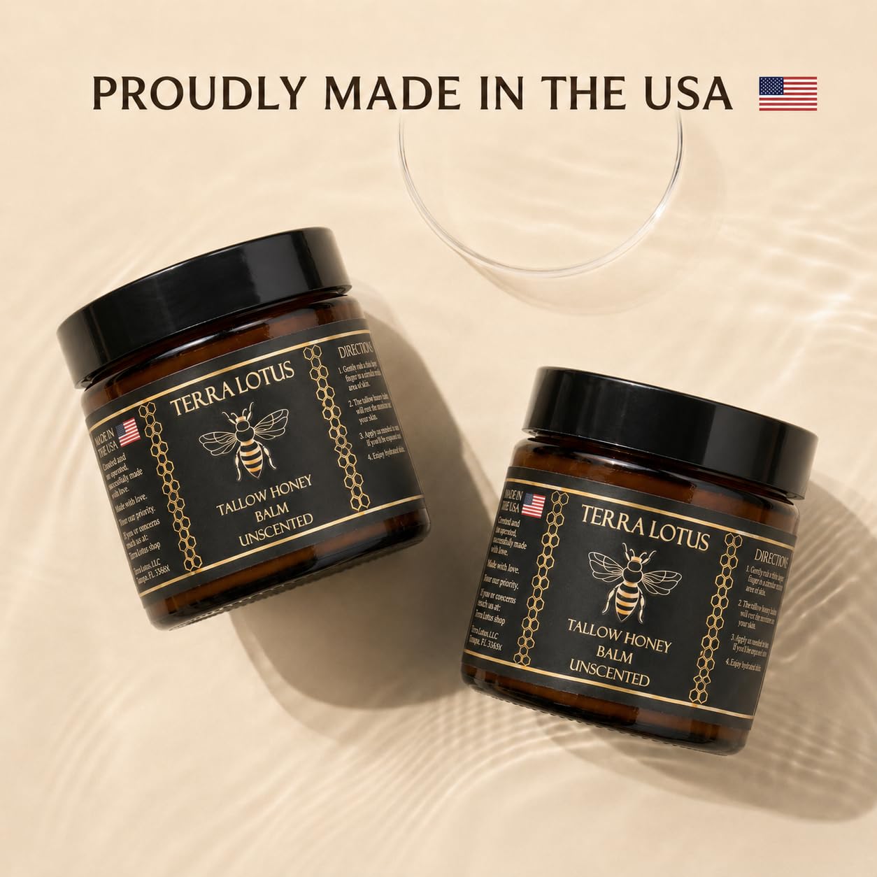 Terra Lotus - Organic Grass-Fed Beef Tallow Balm with Raw Honey - Moisturizing Cream - Handmade All-Natural Moisturizer (2 Oz, Unscented)
