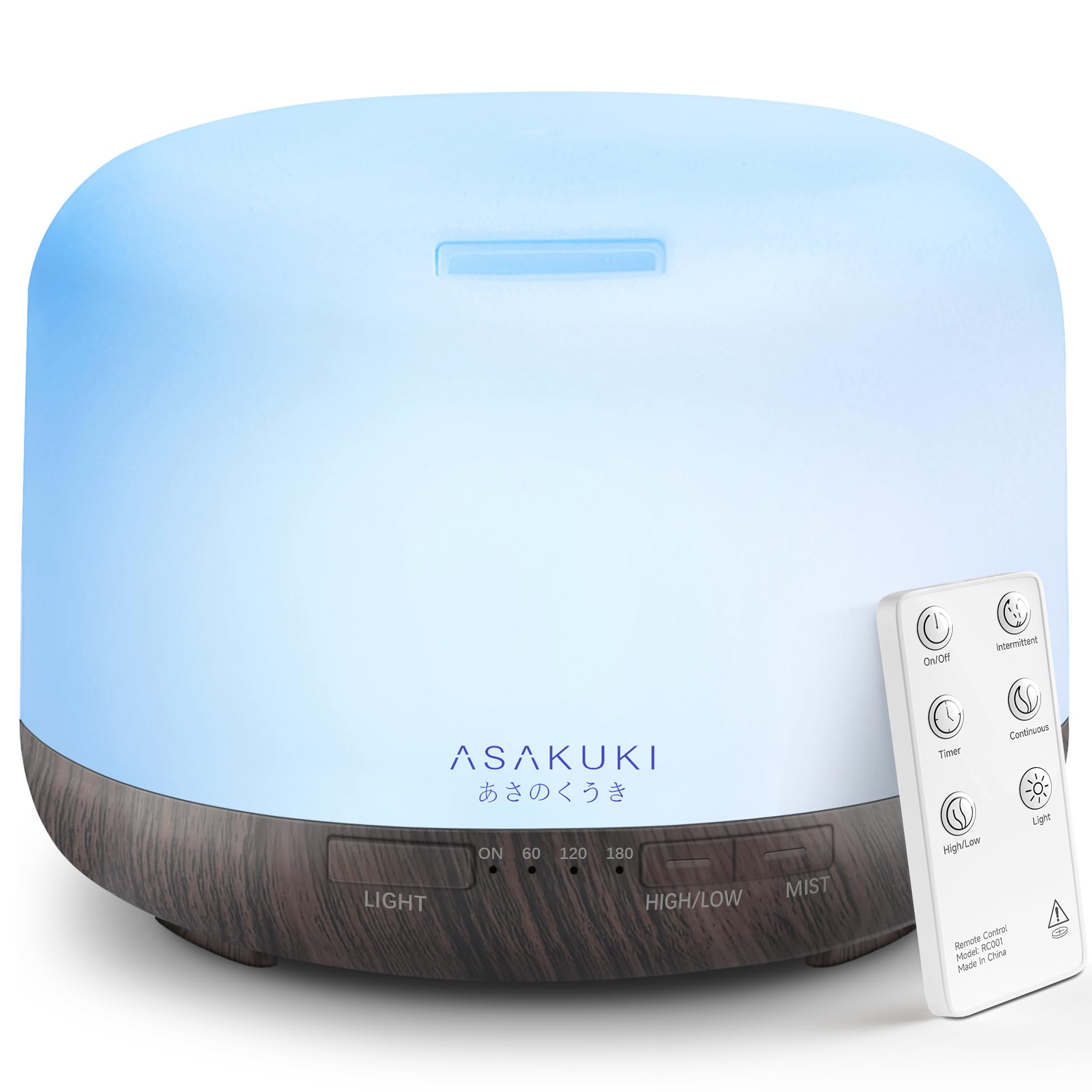 ASAKUKI Essential Oil Diffuser for Home, 500ML Aromatherapy Humidifier | with Remote Control, 7 Color LED Lights, Quiet Cool Mist Diffuser for Bedroom, Living Room, Office (Yellow)