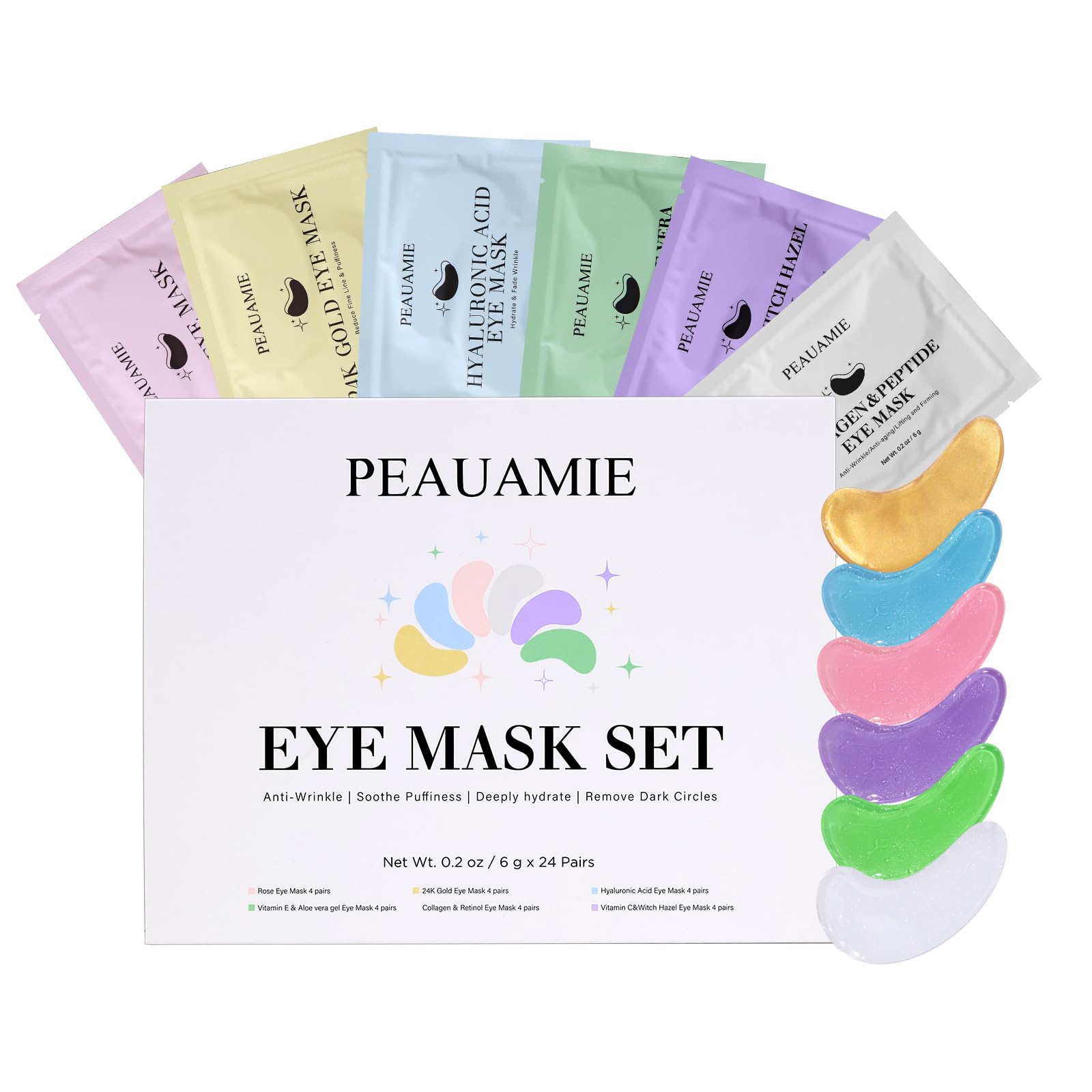 PEAUAMIE Under Eye Patches Gold and Hyaluronic Acid for puffy eyes,Rose Eye Masks for Dark Circles and Puffiness skin care Smooth Wrinkles products 30 Pairs