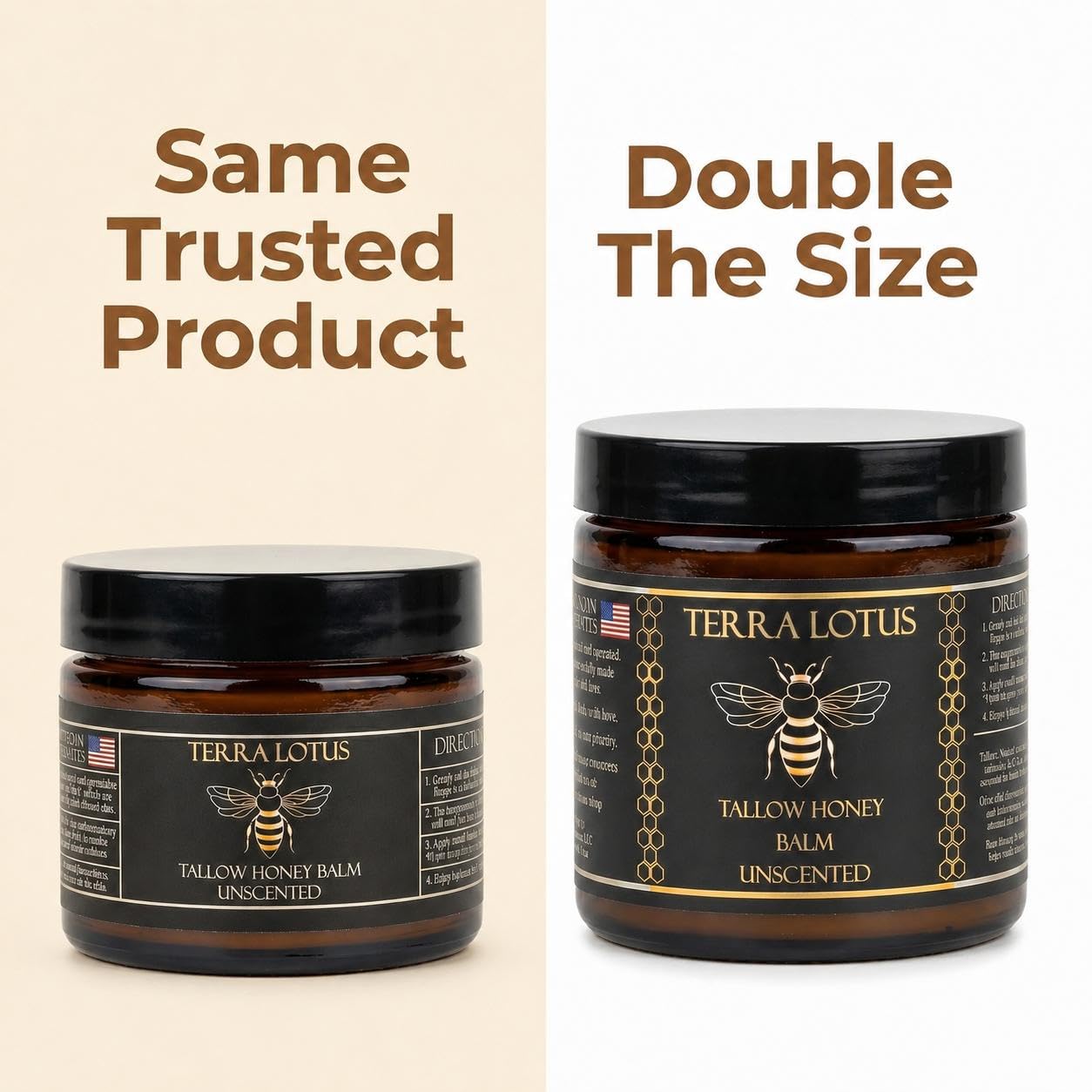 Terra Lotus - Organic Grass-Fed Beef Tallow Balm with Raw Honey - Moisturizing Cream - Handmade All-Natural Moisturizer (2 Oz, Unscented)