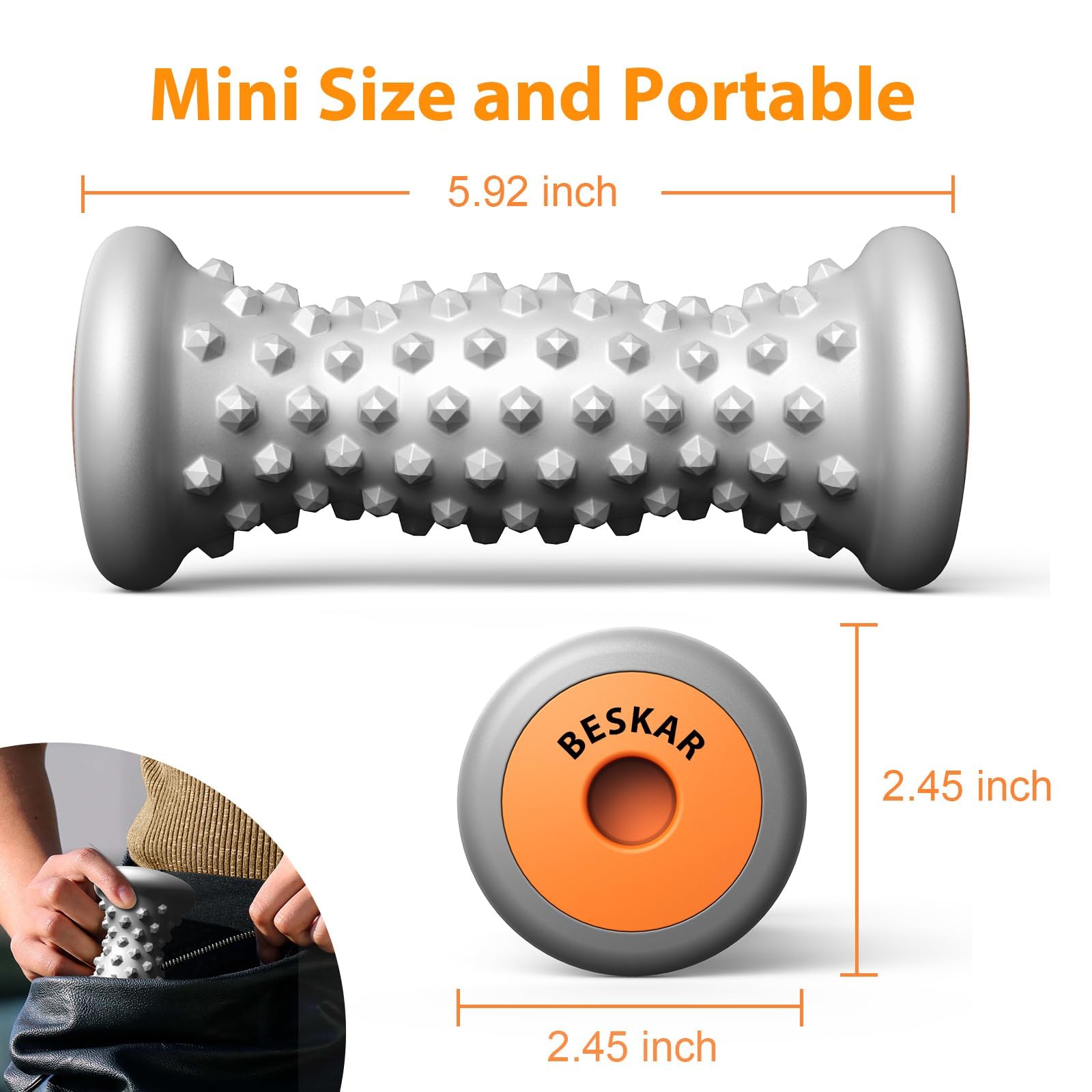 BESKAR Foot Massager Roller for Plantar Fasciitis Relief | Portable Foot Roller to Deep Tissue Muscle Massage, Foot Arch and Heel Pain, Foot Trigger Point Therapy, Reflexology Tool