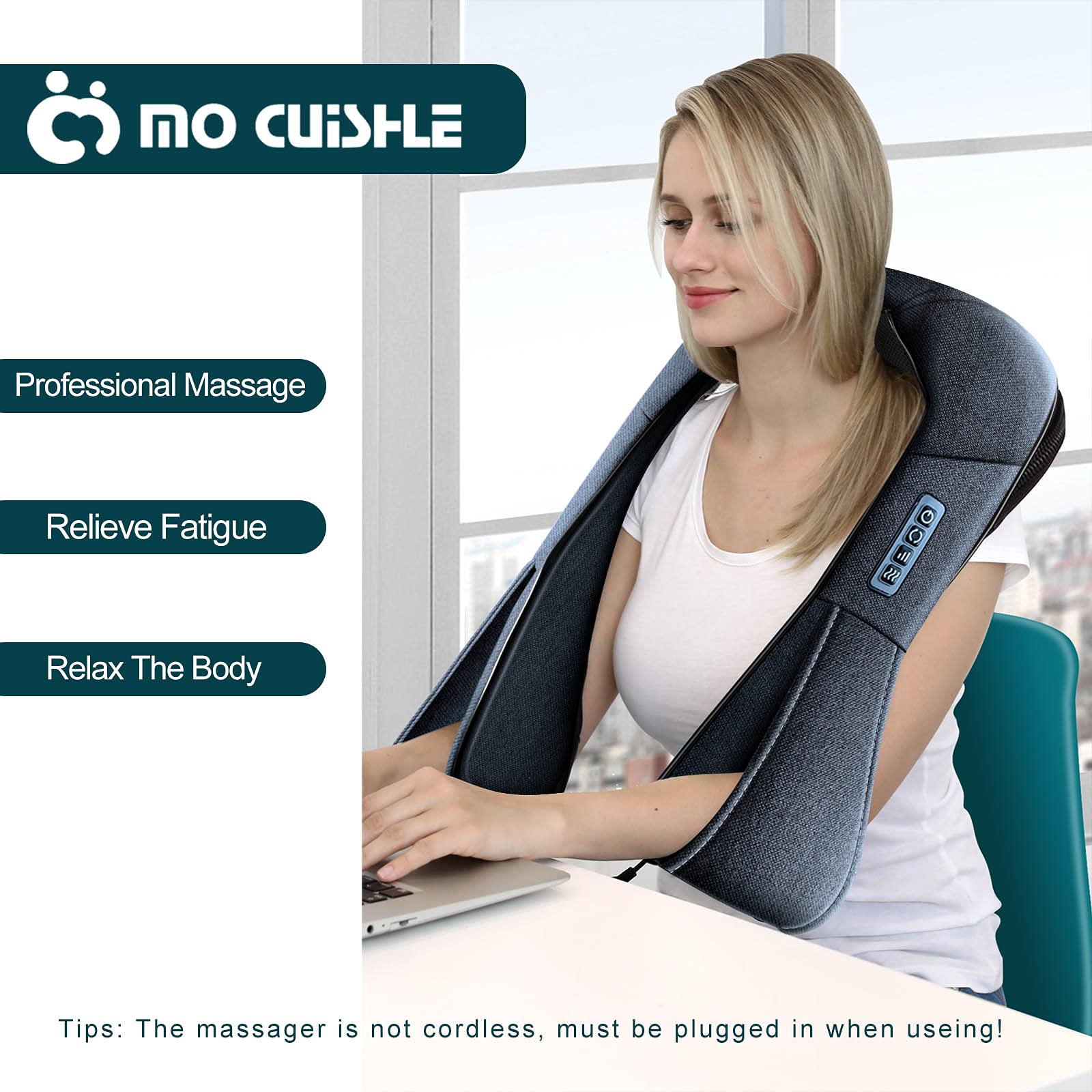 Mo Cuishle Women Men Gifts, Shiatsu Back Shoulder & Neck Massager with Heat | Electric Deep Tissue 4D Kneading Massage, Best Gifts for Mom Dad Wife Husband her Him, Christmas, Birthday (NOT Cordless)