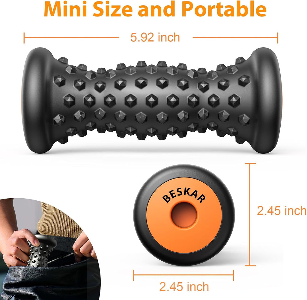 BESKAR Foot Massager Roller for Plantar Fasciitis Relief | Portable Foot Roller to Deep Tissue Muscle Massage, Foot Arch and Heel Pain, Foot Trigger Point Therapy, Reflexology Tool