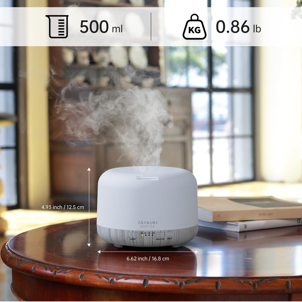 ASAKUKI Essential Oil Diffuser for Home, 500ML Aromatherapy Humidifier | with Remote Control, 7 Color LED Lights, Quiet Cool Mist Diffuser for Bedroom, Living Room, Office (Yellow)