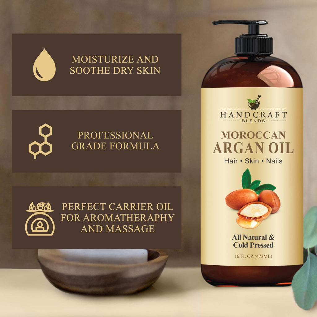 Handcraft Blends Cold-Pressed Organic Castor Oil 16 Fl Oz | Glass Bottle | Roll on Bottle | 100% Pure and Natural | Premium Grade Carrier Oil | Hair, Eyelashes and Eyebrows | Hair and Body