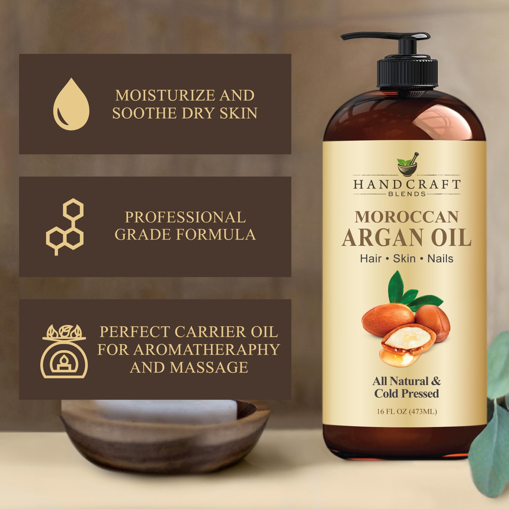 Handcraft Blends Cold-Pressed Organic Castor Oil 16 Fl Oz | Glass Bottle | Roll on Bottle | 100% Pure and Natural | Premium Grade Carrier Oil | Hair, Eyelashes and Eyebrows | Hair and Body