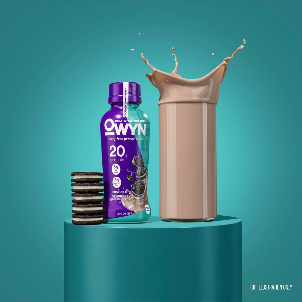 OWYN Only What You Need Dark Chocolate Flavored 20g Protein Shake, 12 Ct | 20g Protein, 4g Sugar, 3g Prebiotic Fiber, Dairy Free, Plant Protein, Gluten Free, Individual 12fl oz Bottles