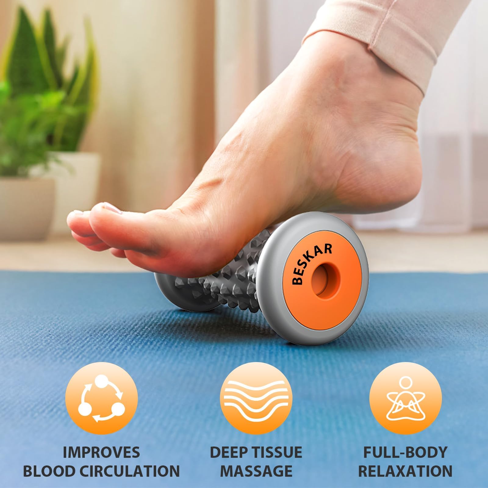 BESKAR Foot Massager Roller for Plantar Fasciitis Relief | Portable Foot Roller to Deep Tissue Muscle Massage, Foot Arch and Heel Pain, Foot Trigger Point Therapy, Reflexology Tool