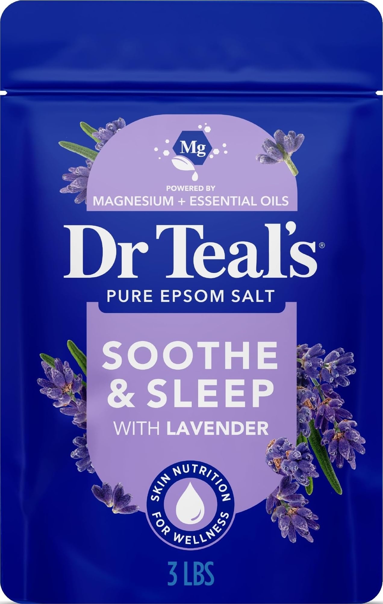 Dr Teal's Epsom Salt Magnesium Soak, Lavender, Eucalyptus & Wellness Trio, 3 lbs (Pack of 3)