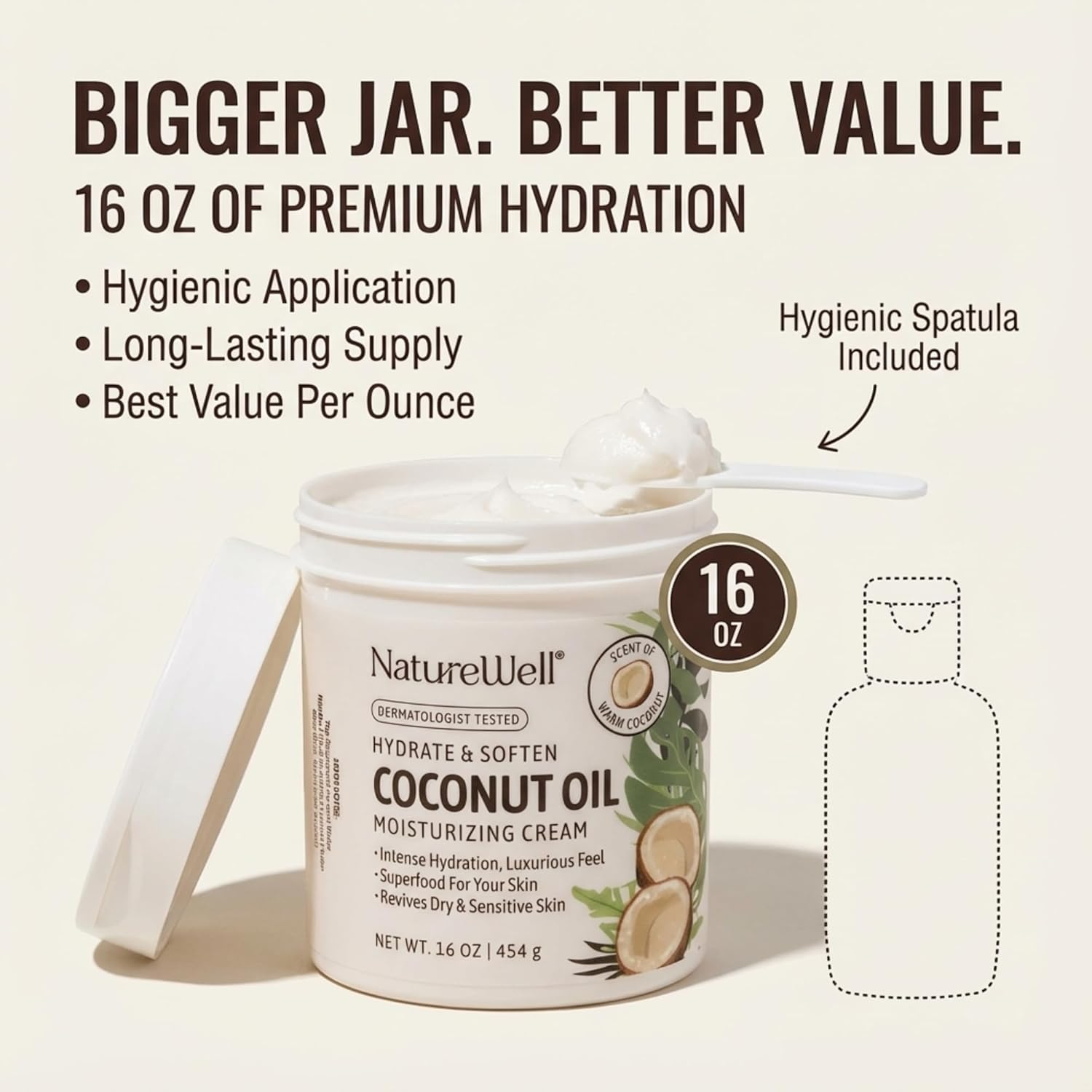 NATURE WELL Coconut Oil Moisturizing Cream for Dry Skin – Deep Hydration Lotion for Face, Body & Hands, Spa Quality Skincare, Softens & Smooths, Non-Greasy, Fast Absorbing, Scented, 16 Oz (Pack of 2)