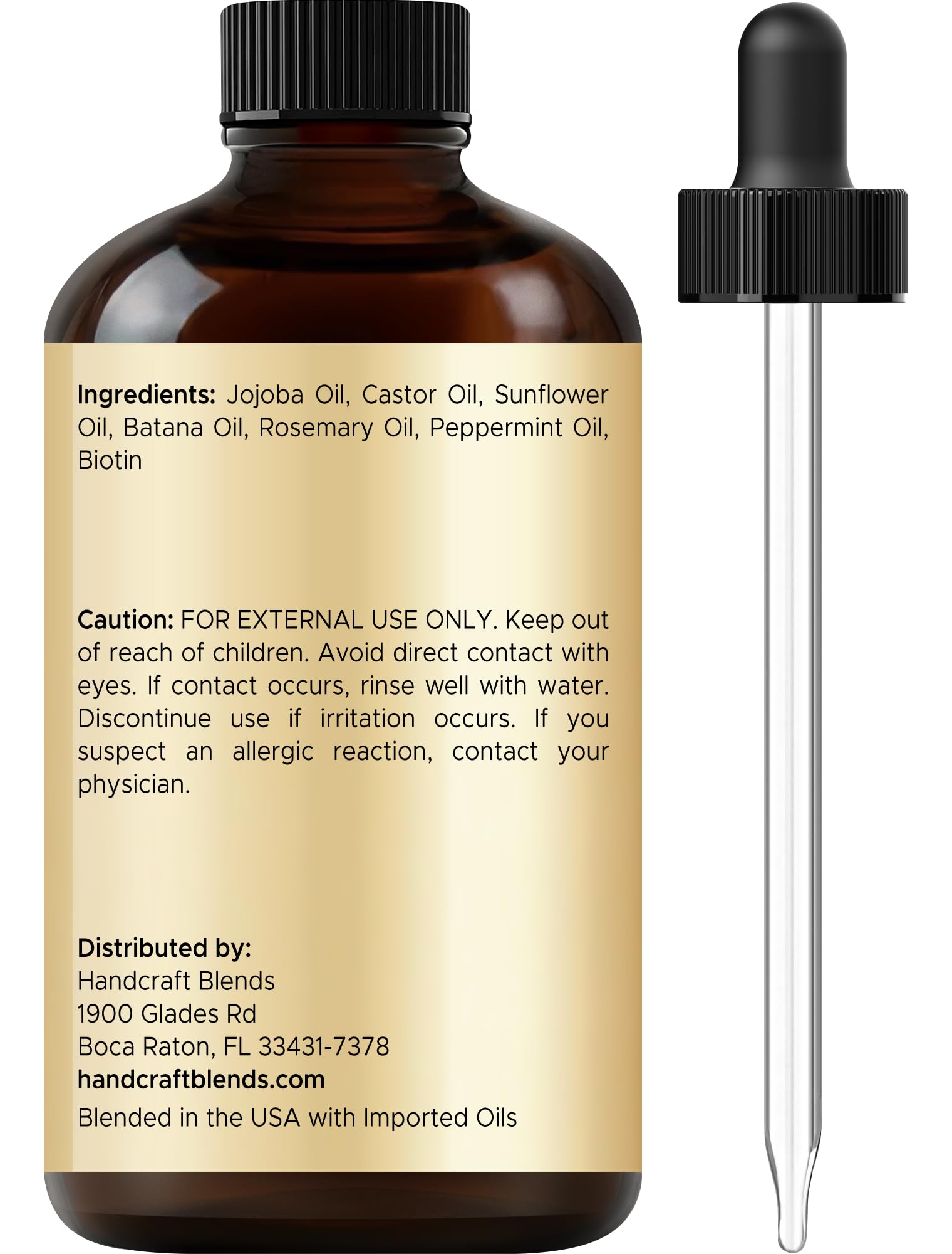 Handcraft Blends Cold-Pressed Organic Castor Oil 16 Fl Oz | Glass Bottle | Roll on Bottle | 100% Pure and Natural | Premium Grade Carrier Oil | Hair, Eyelashes and Eyebrows | Hair and Body