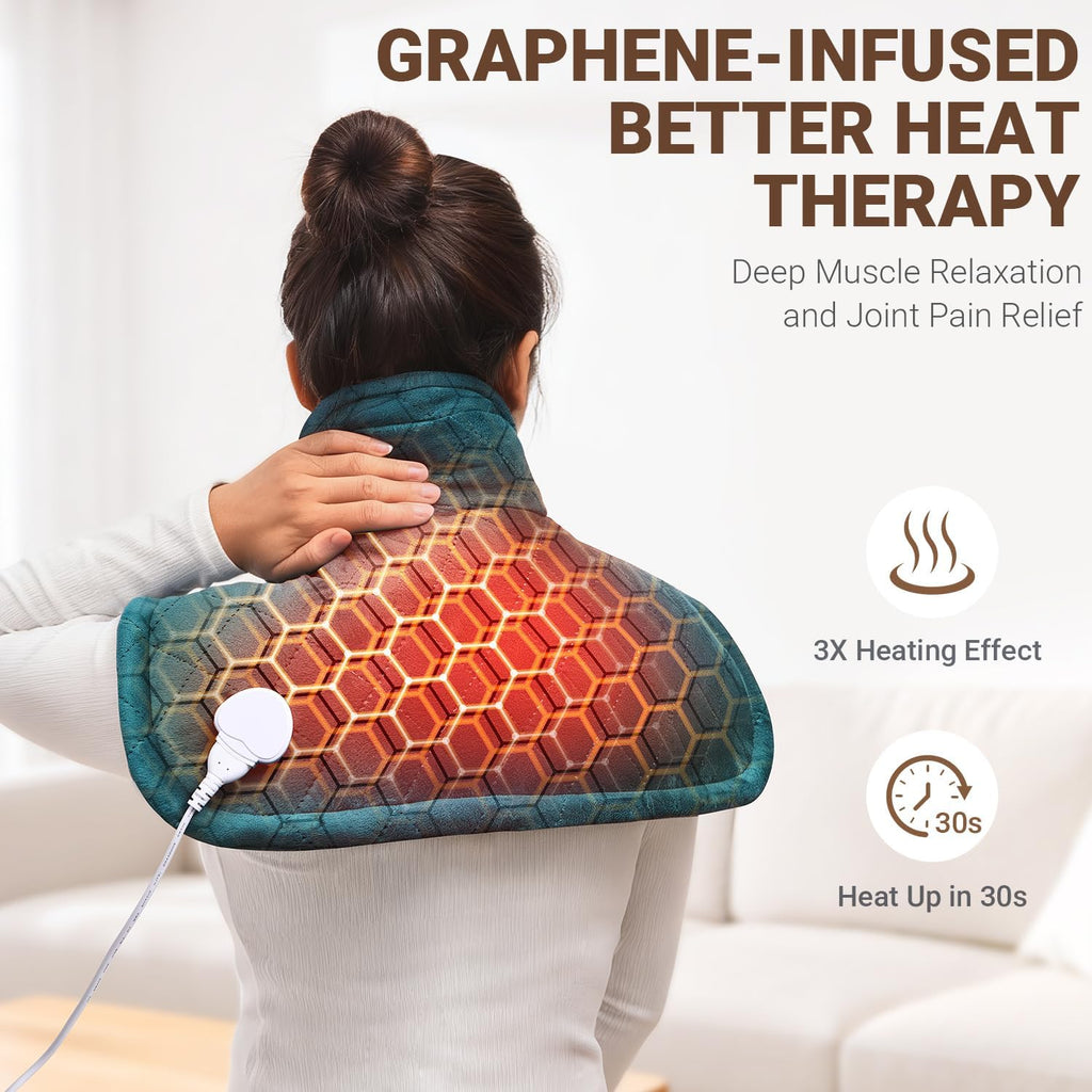 Graphene-Infused Heating Pad for Neck and Shoulders and Back, Heated Wrap | Deeper Pain Relief Weighted Heat Pad, Christmas Birthday Gifts for Women Men Mom Dad, Heated Pad w/6 Heat Settings 4 Auto-Off
