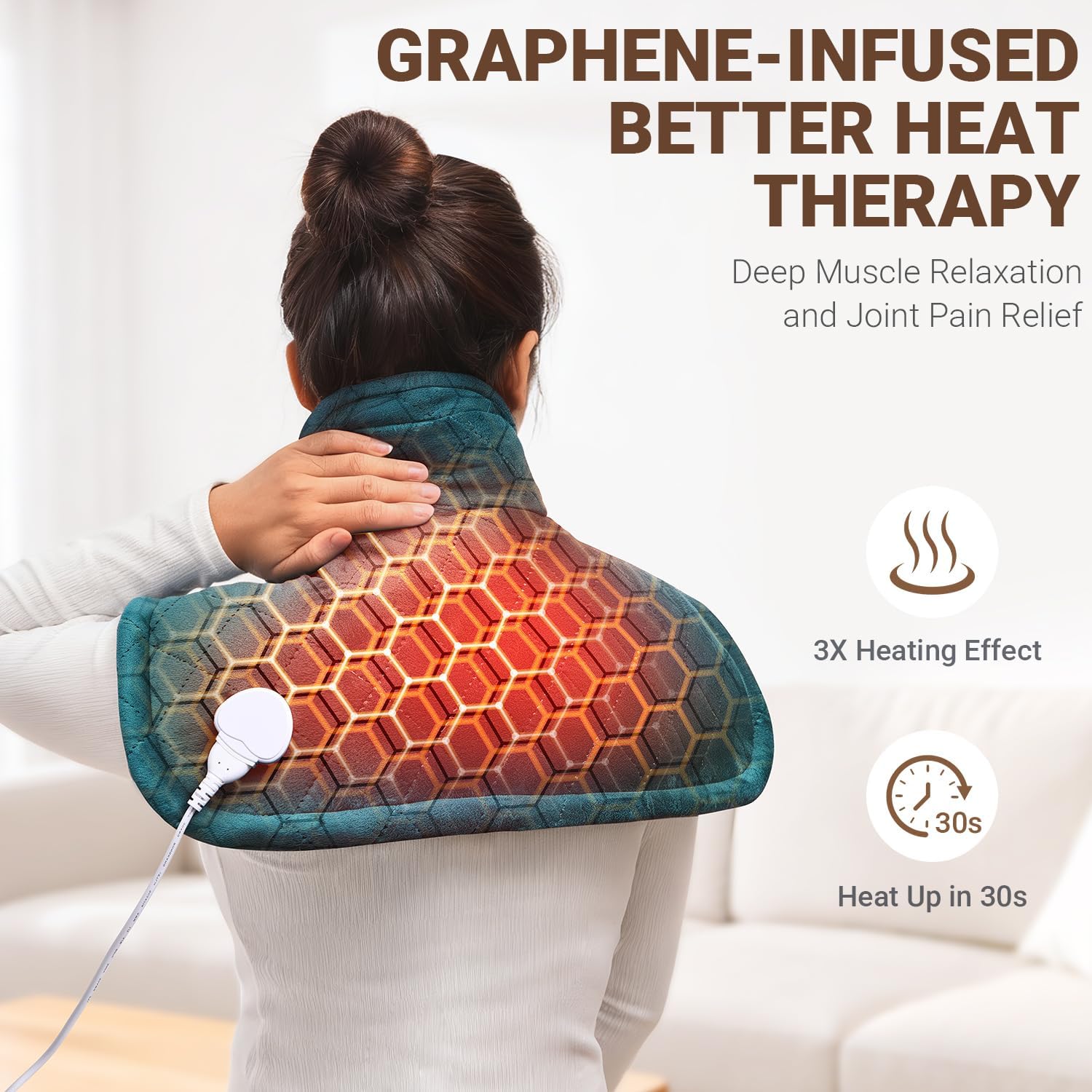 Graphene-Infused Heating Pad for Neck and Shoulders and Back, Heated Wrap | Deeper Pain Relief Weighted Heat Pad, Christmas Birthday Gifts for Women Men Mom Dad, Heated Pad w/6 Heat Settings 4 Auto-Off