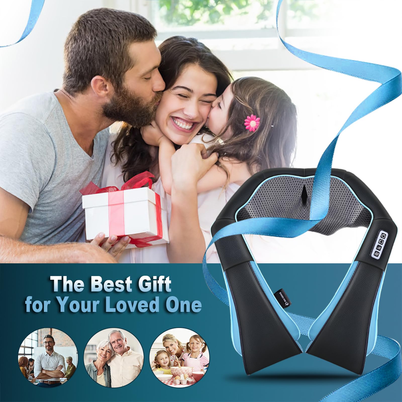 Mo Cuishle Women Men Gifts, Shiatsu Back Shoulder & Neck Massager with Heat | Electric Deep Tissue 4D Kneading Massage, Best Gifts for Mom Dad Wife Husband her Him, Christmas, Birthday (NOT Cordless)