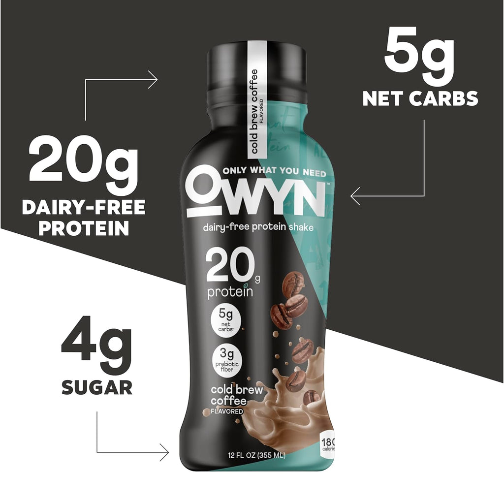 OWYN Only What You Need Dark Chocolate Flavored 20g Protein Shake, 12 Ct | 20g Protein, 4g Sugar, 3g Prebiotic Fiber, Dairy Free, Plant Protein, Gluten Free, Individual 12fl oz Bottles