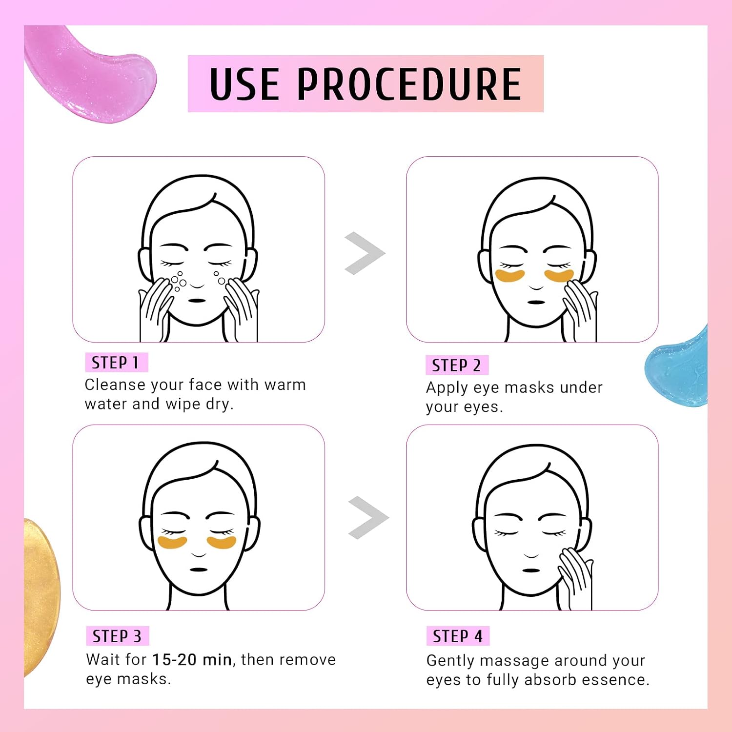 PEAUAMIE Under Eye Patches Gold and Hyaluronic Acid for puffy eyes,Rose Eye Masks for Dark Circles and Puffiness skin care Smooth Wrinkles products 30 Pairs