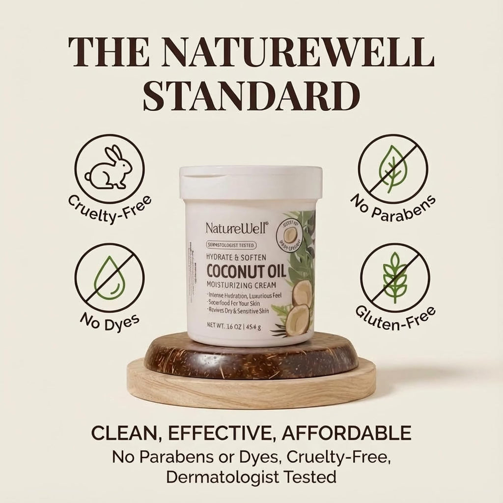 NATURE WELL Coconut Oil Moisturizing Cream for Dry Skin – Deep Hydration Lotion for Face, Body & Hands, Spa Quality Skincare, Softens & Smooths, Non-Greasy, Fast Absorbing, Scented, 16 Oz (Pack of 2)