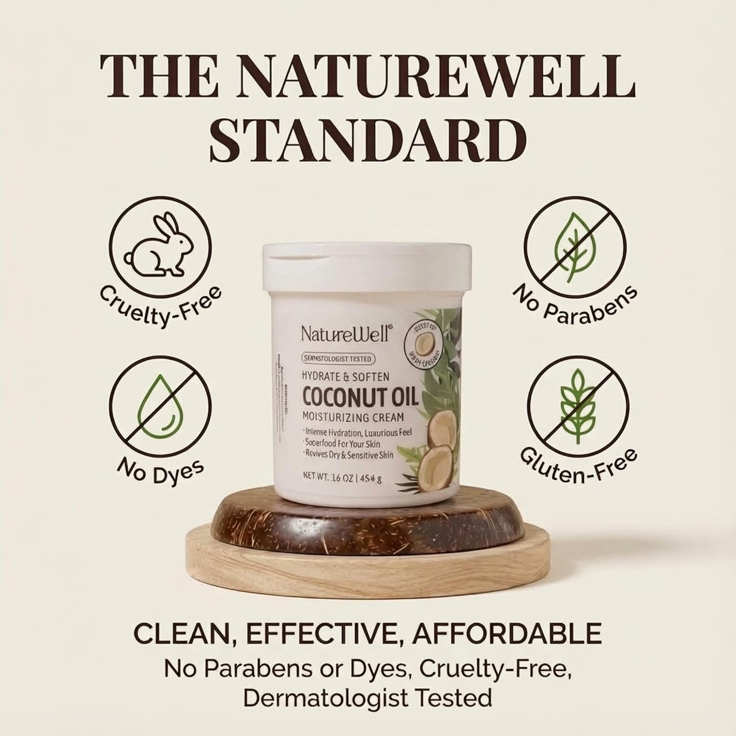 NATURE WELL Coconut Oil Moisturizing Cream for Dry Skin – Deep Hydration Lotion for Face, Body & Hands, Spa Quality Skincare, Softens & Smooths, Non-Greasy, Fast Absorbing, Scented, 16 Oz (Pack of 2)