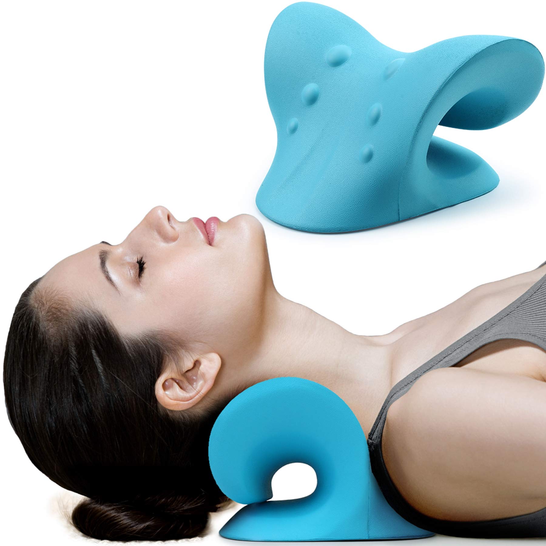 RESTCLOUD Neck and Shoulder Relaxer, Cervical Traction Device for TMJ Pain Relief and Cervical Spine Alignment, Chiropractic Pillow, Neck Stretcher (Dark Blue)