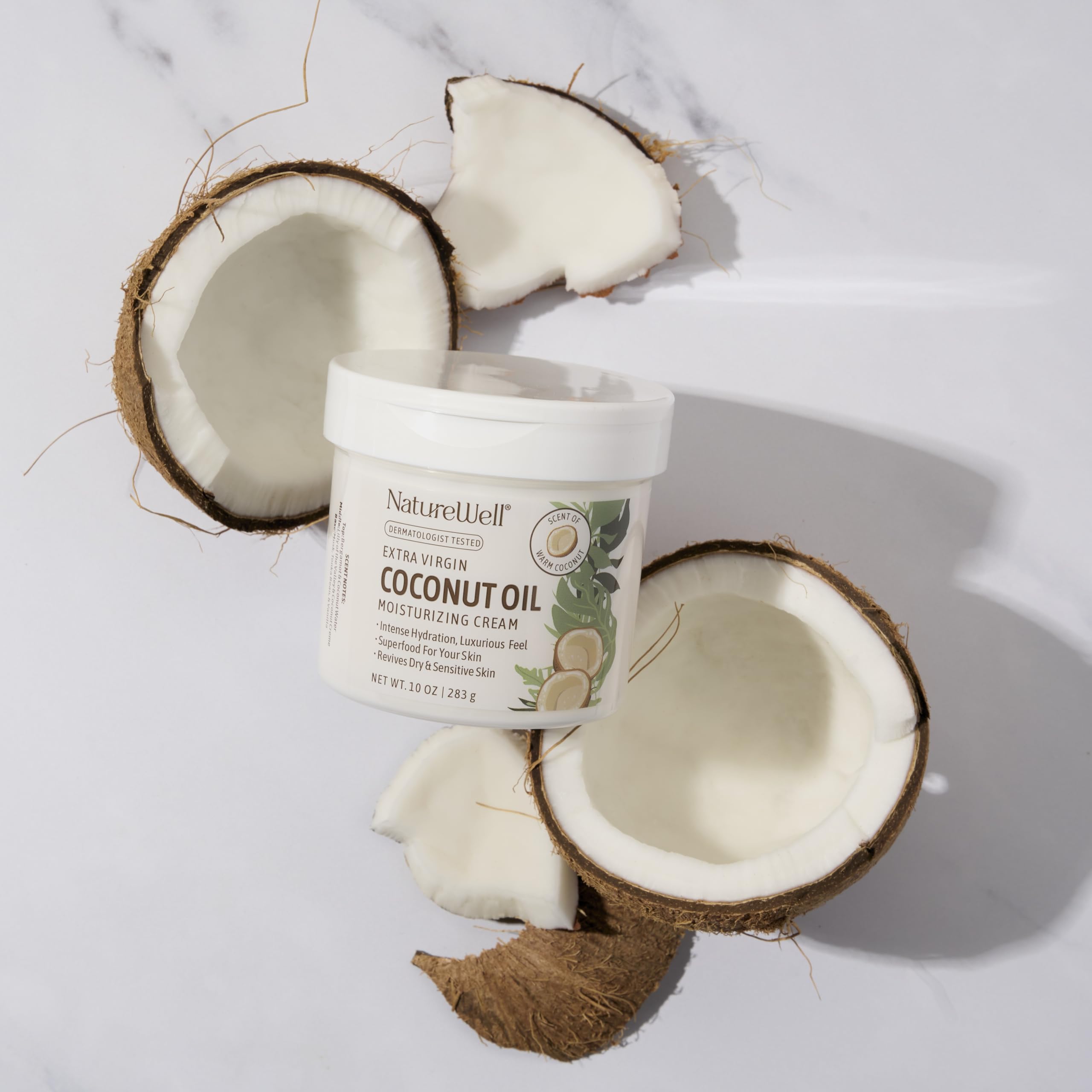 NATURE WELL Coconut Oil Moisturizing Cream for Dry Skin – Deep Hydration Lotion for Face, Body & Hands, Spa Quality Skincare, Softens & Smooths, Non-Greasy, Fast Absorbing, Scented, 16 Oz (Pack of 2)