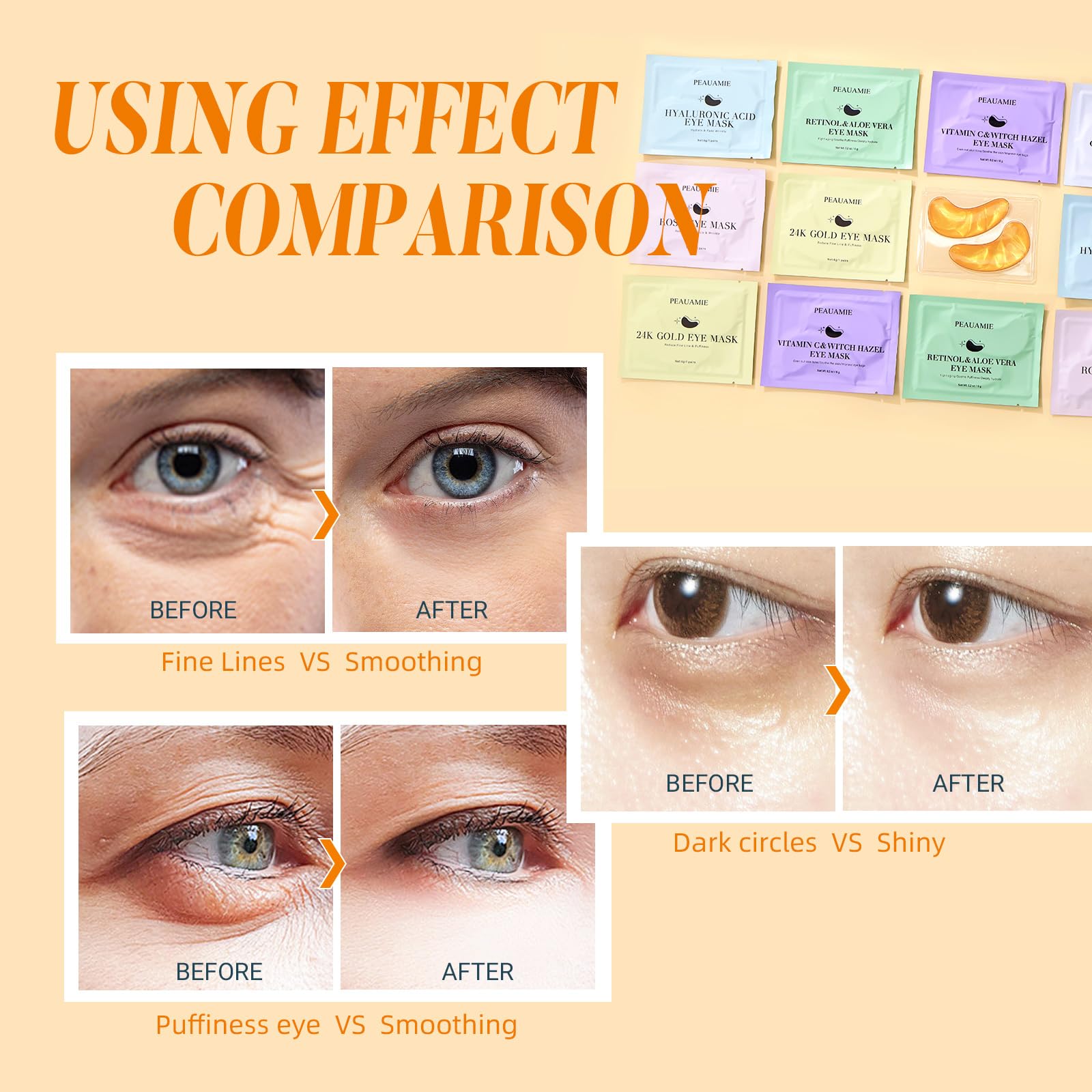 PEAUAMIE Under Eye Patches Gold and Hyaluronic Acid for puffy eyes,Rose Eye Masks for Dark Circles and Puffiness skin care Smooth Wrinkles products 30 Pairs