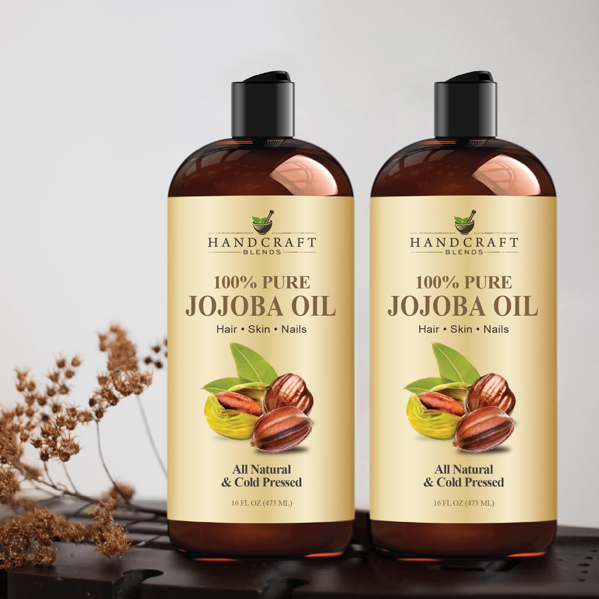 Handcraft Blends Cold-Pressed Organic Castor Oil 16 Fl Oz | Glass Bottle | Roll on Bottle | 100% Pure and Natural | Premium Grade Carrier Oil | Hair, Eyelashes and Eyebrows | Hair and Body