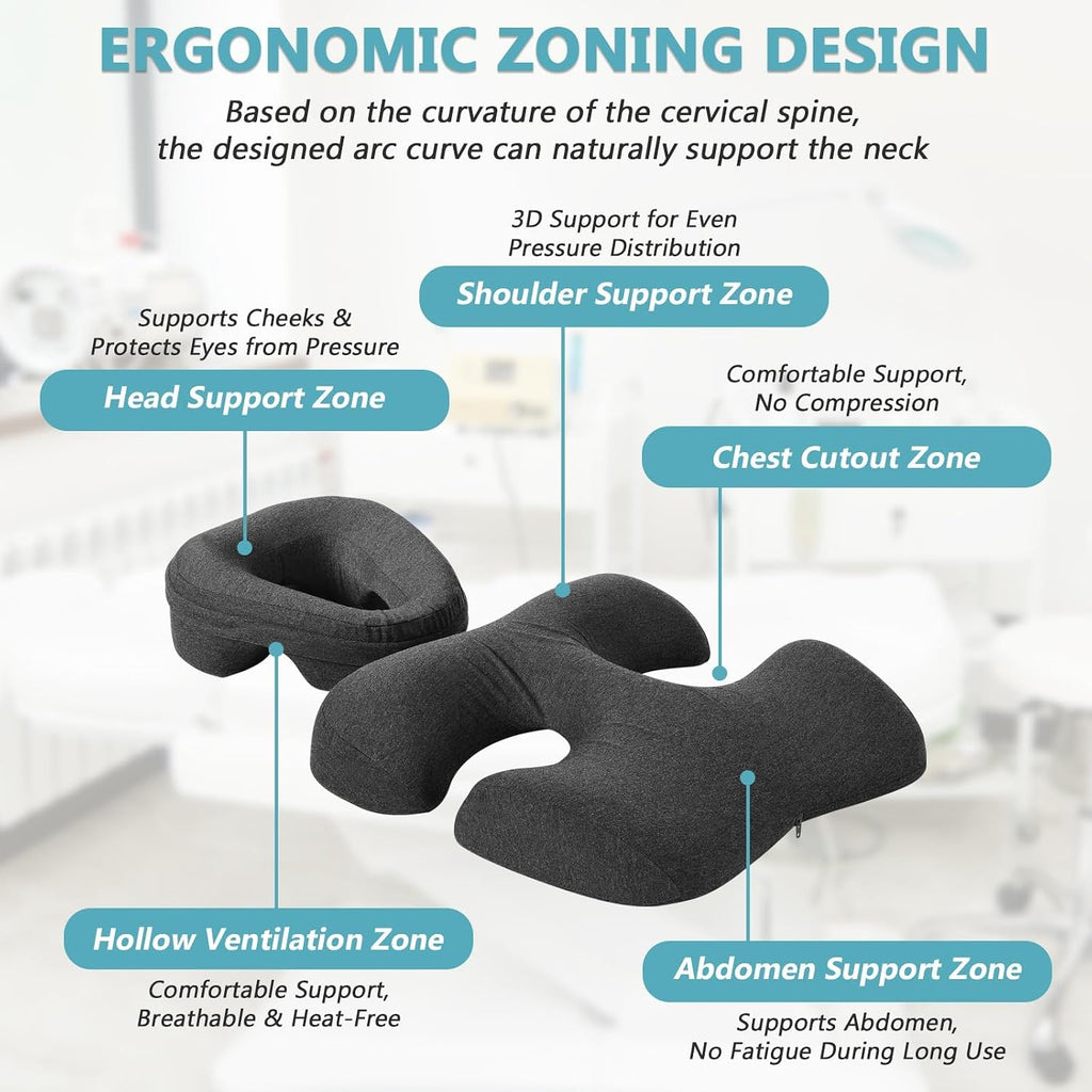 Face Down Massage Pillow for Sleeping, Non-Slip Bottom | Face Down Pillow with Non-Slip Bottom Home Head Cushion and Chest Cushion for SPA & Sleep (Gray)