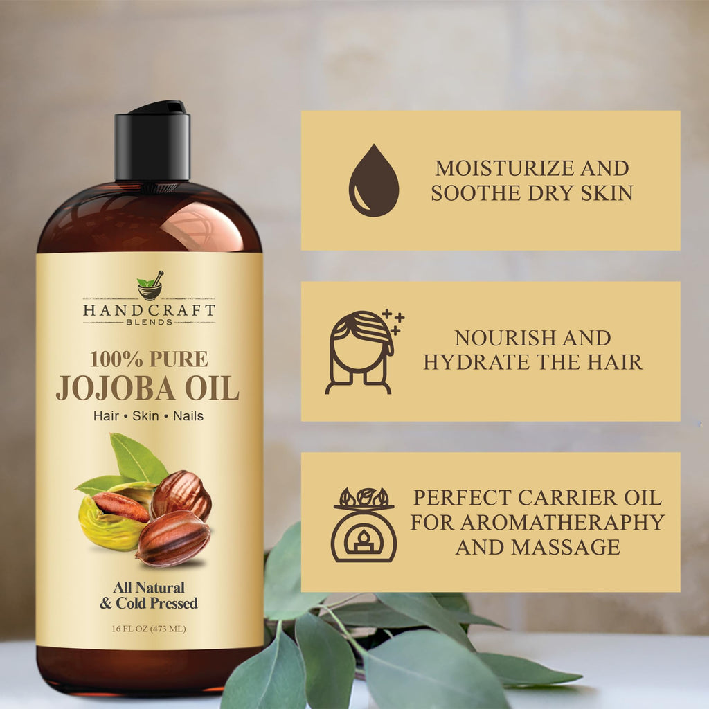 Handcraft Blends Cold-Pressed Organic Castor Oil 16 Fl Oz | Glass Bottle | Roll on Bottle | 100% Pure and Natural | Premium Grade Carrier Oil | Hair, Eyelashes and Eyebrows | Hair and Body