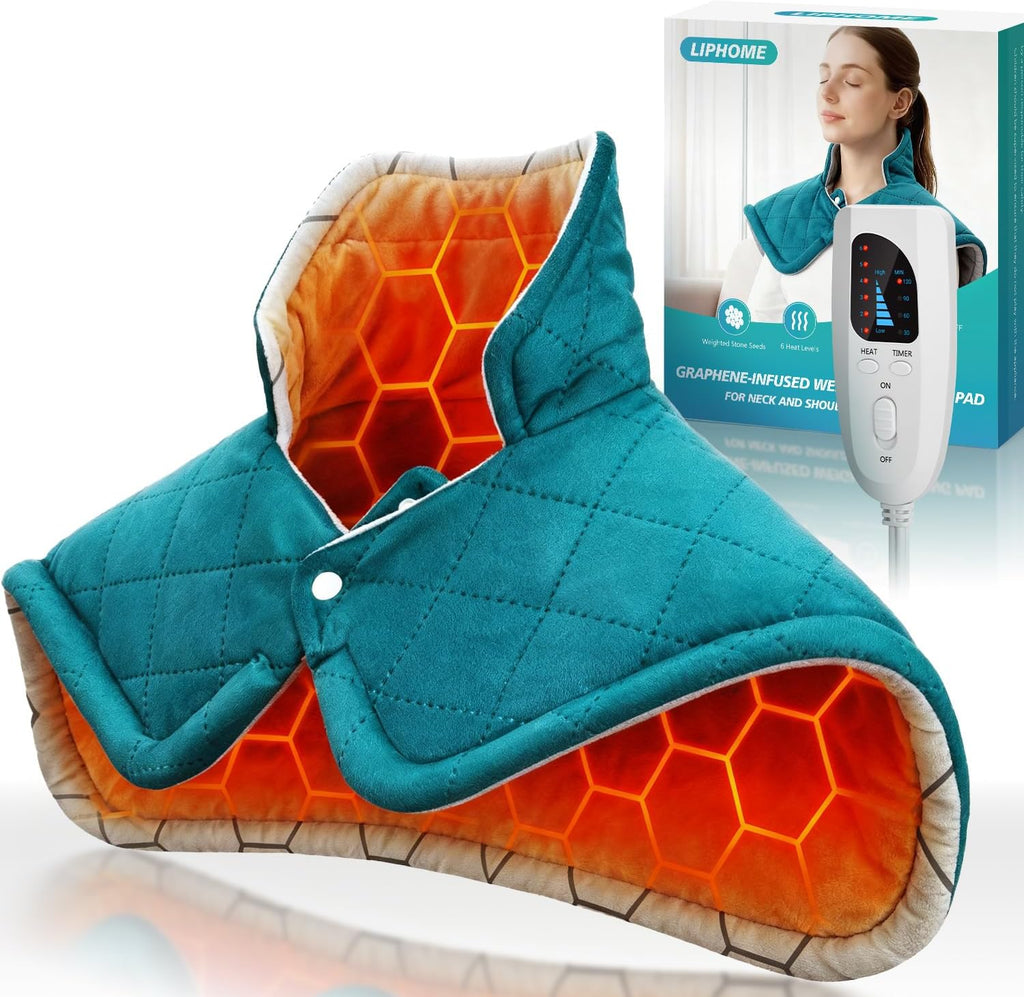 Graphene-Infused Heating Pad for Neck and Shoulders and Back, Heated Wrap | Deeper Pain Relief Weighted Heat Pad, Christmas Birthday Gifts for Women Men Mom Dad, Heated Pad w/6 Heat Settings 4 Auto-Off